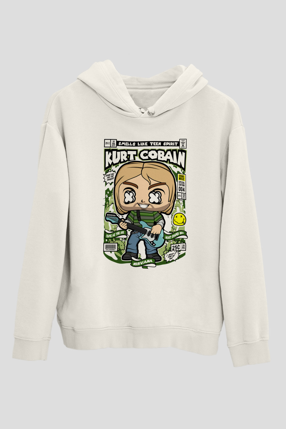 Kurt Cobain Baskılı Unisex Beyaz Hoodie