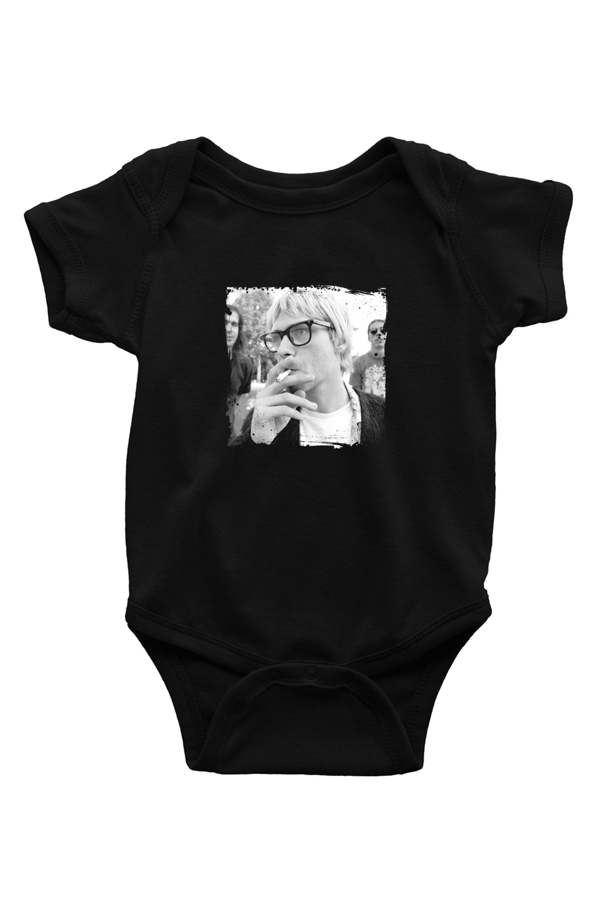 Kurt Cobain Baskılı Unisex Siyah Bebek Body - Zıbın