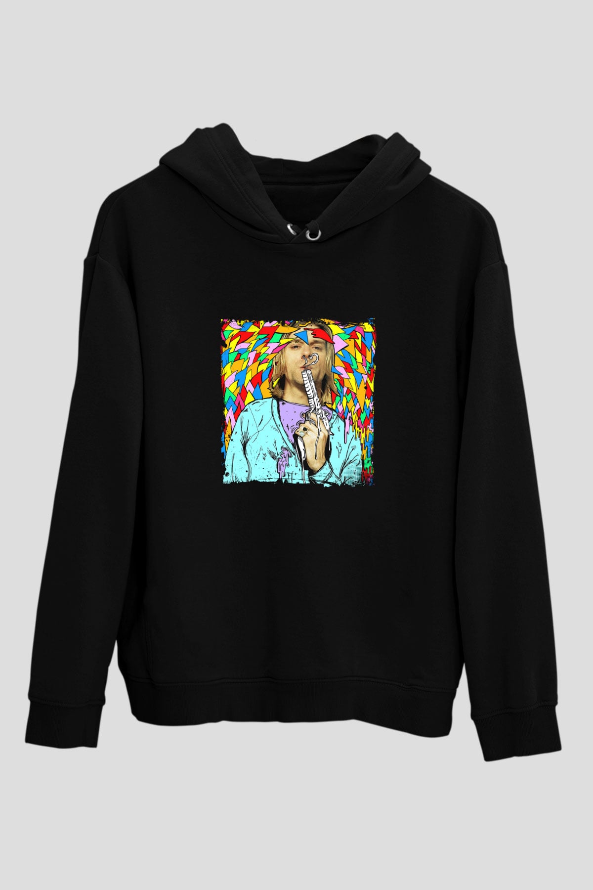 Kurt Cobain Baskılı Unisex Siyah Hoodie