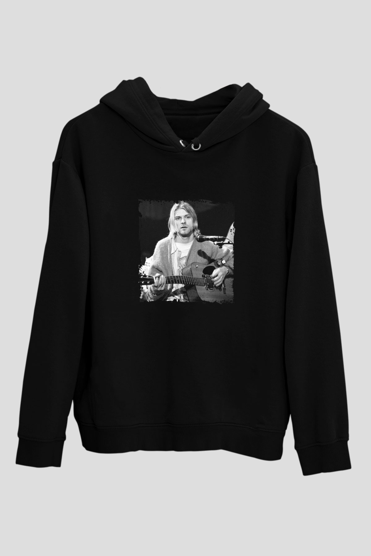 Kurt Cobain Baskılı Unisex Siyah Hoodie