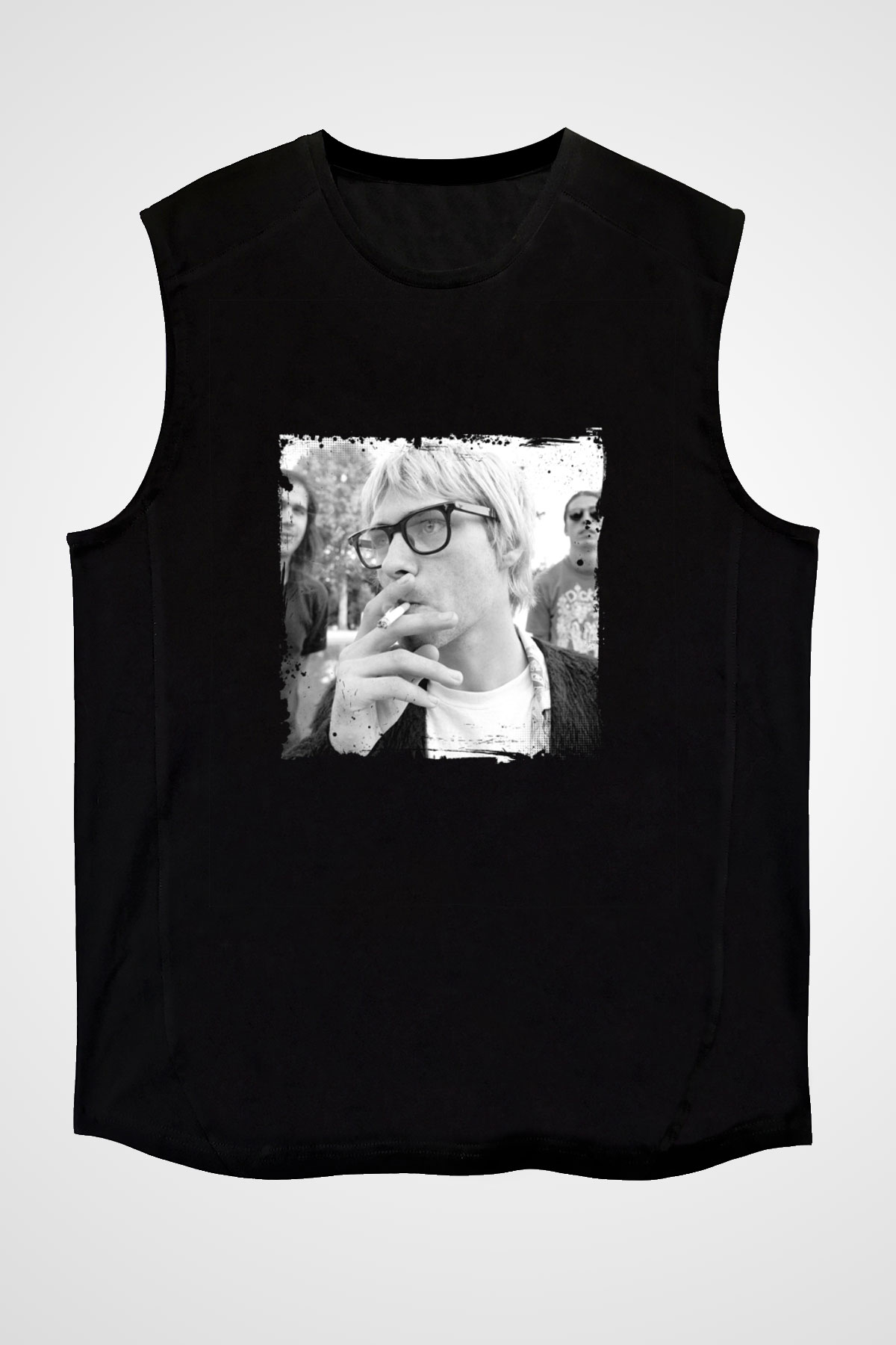 Kurt Cobain Baskılı Unisex Siyah Kolsuz Tişört