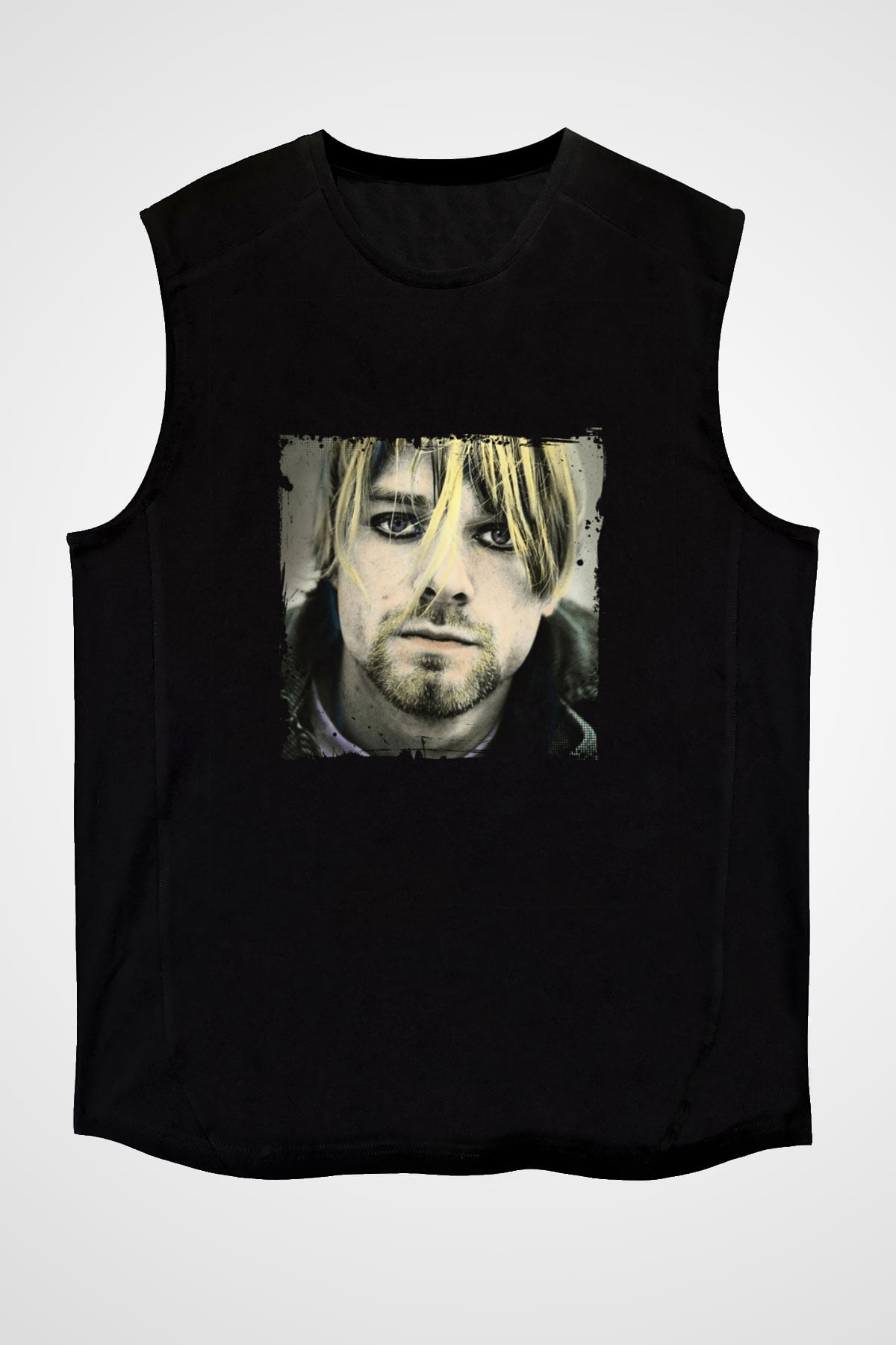 Kurt Cobain Baskılı Unisex Siyah Kolsuz Tişört