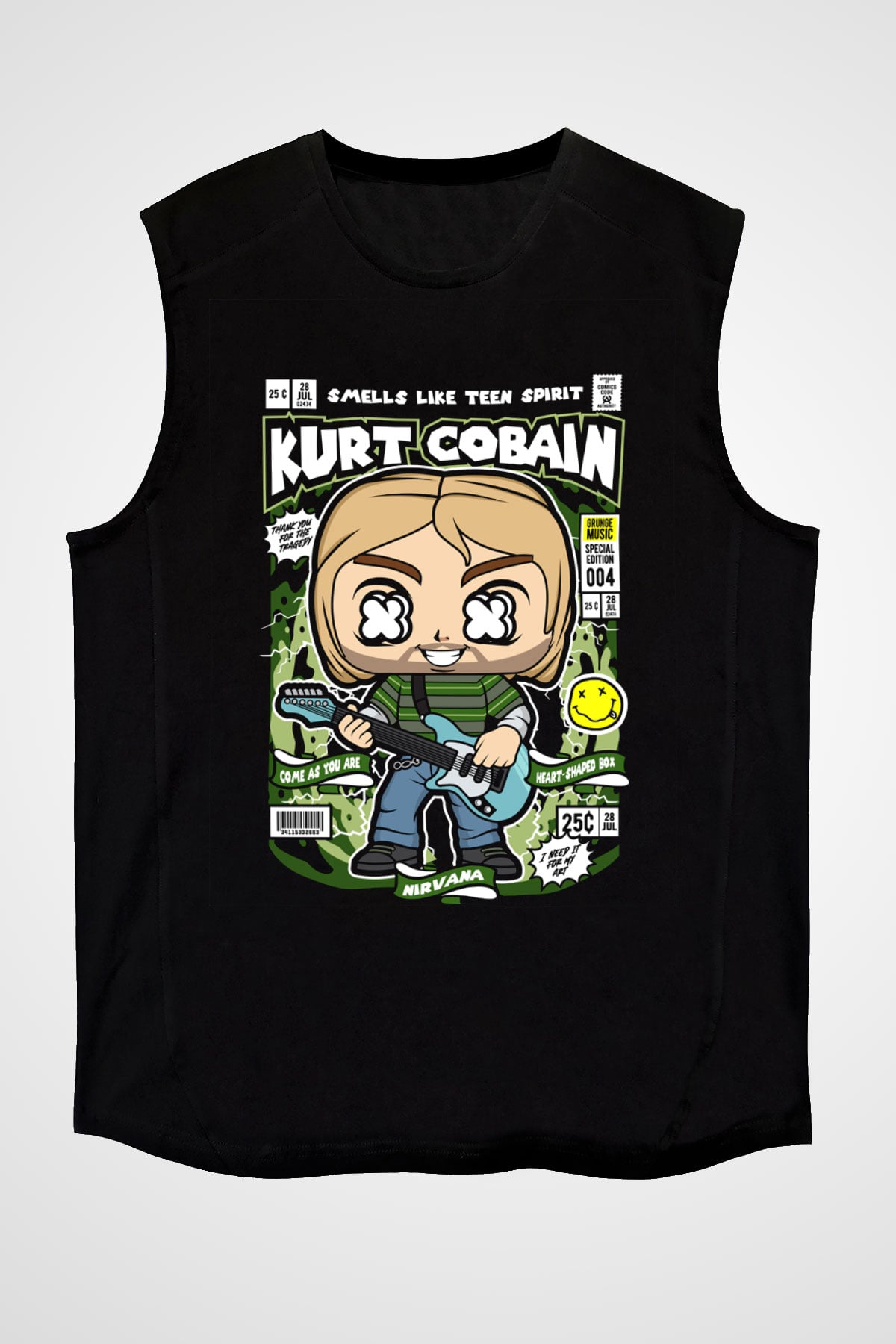 Kurt Cobain Baskılı Unisex Siyah Kolsuz Tişört