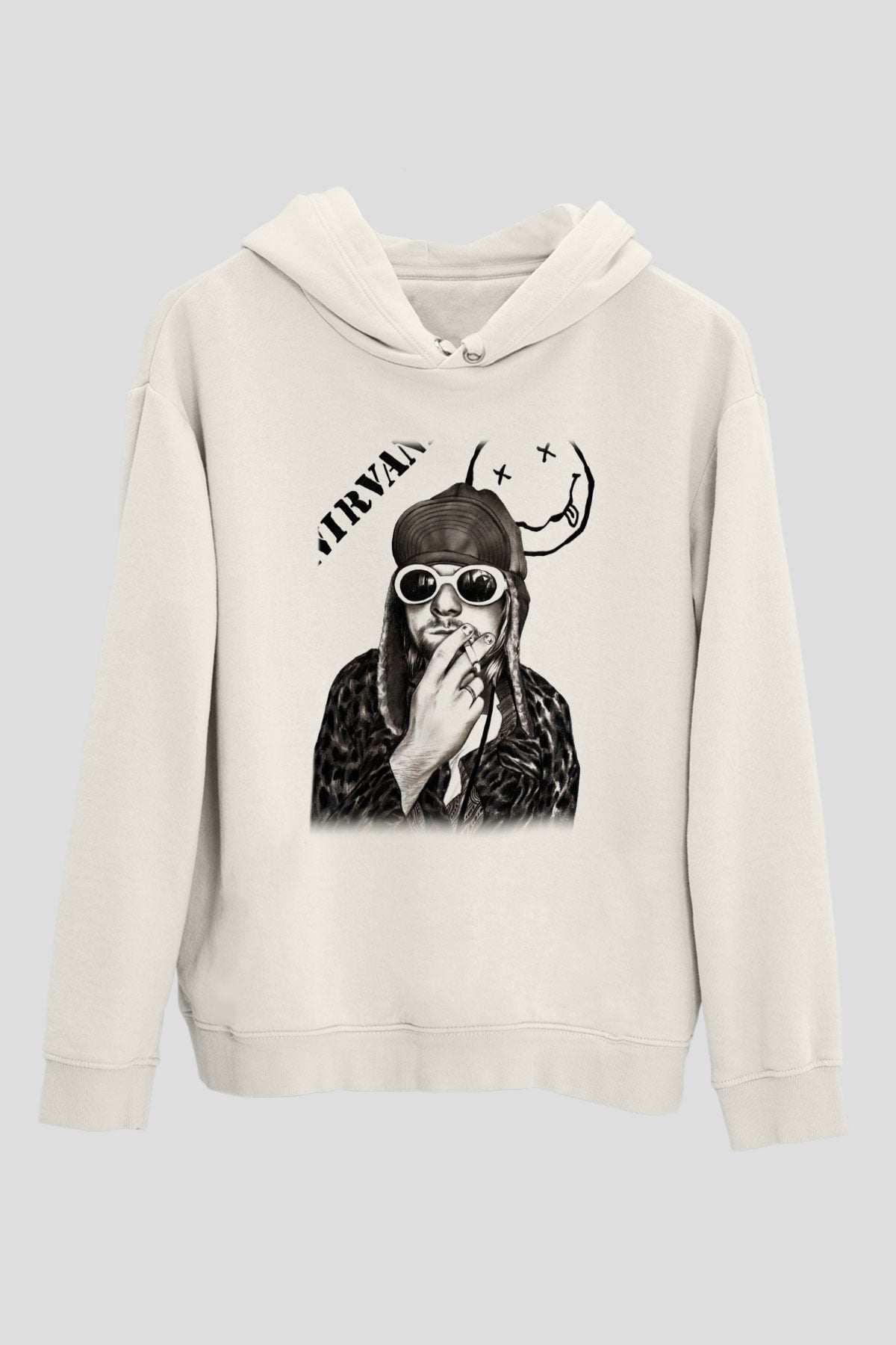 Kurt Cobain Beyaz Unisex Kapşonlu Sweatshirt