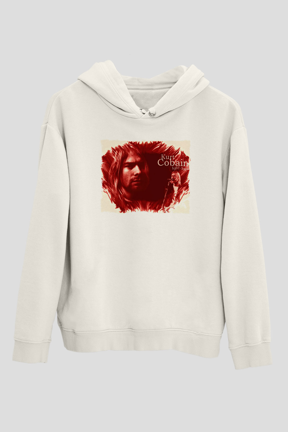Kurt Cobain Beyaz Unisex Kapüşonlu Sweatshirt