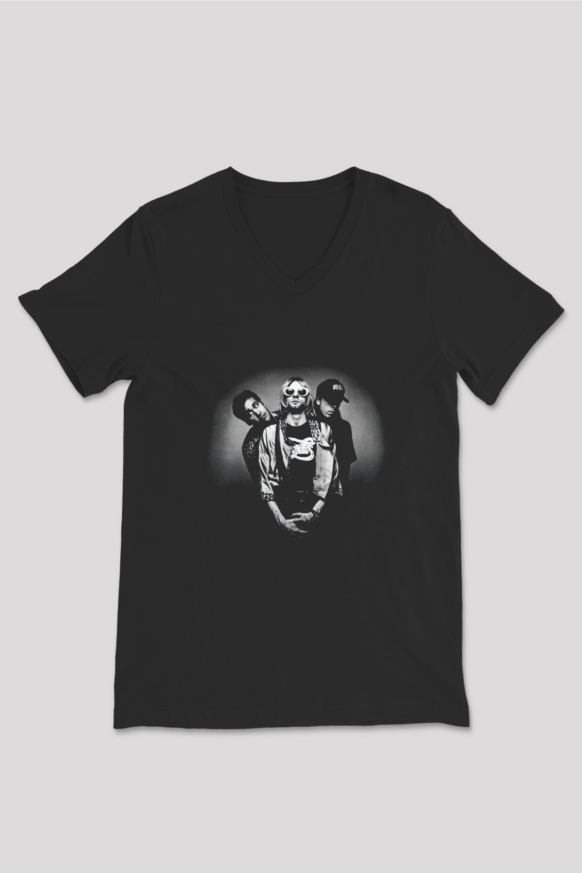 Kurt Cobain Siyah Unisex V Yaka Tişört T-Shirt