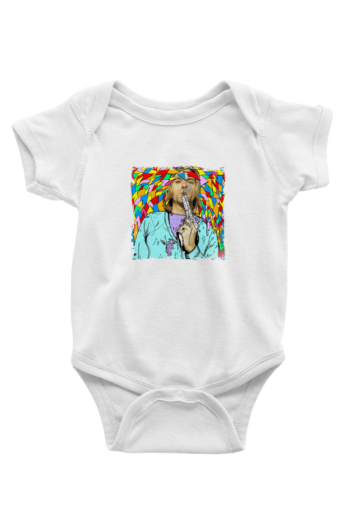 Kurt Cobain Unisex Baskılı Beyaz Bebek Body - Zıbın