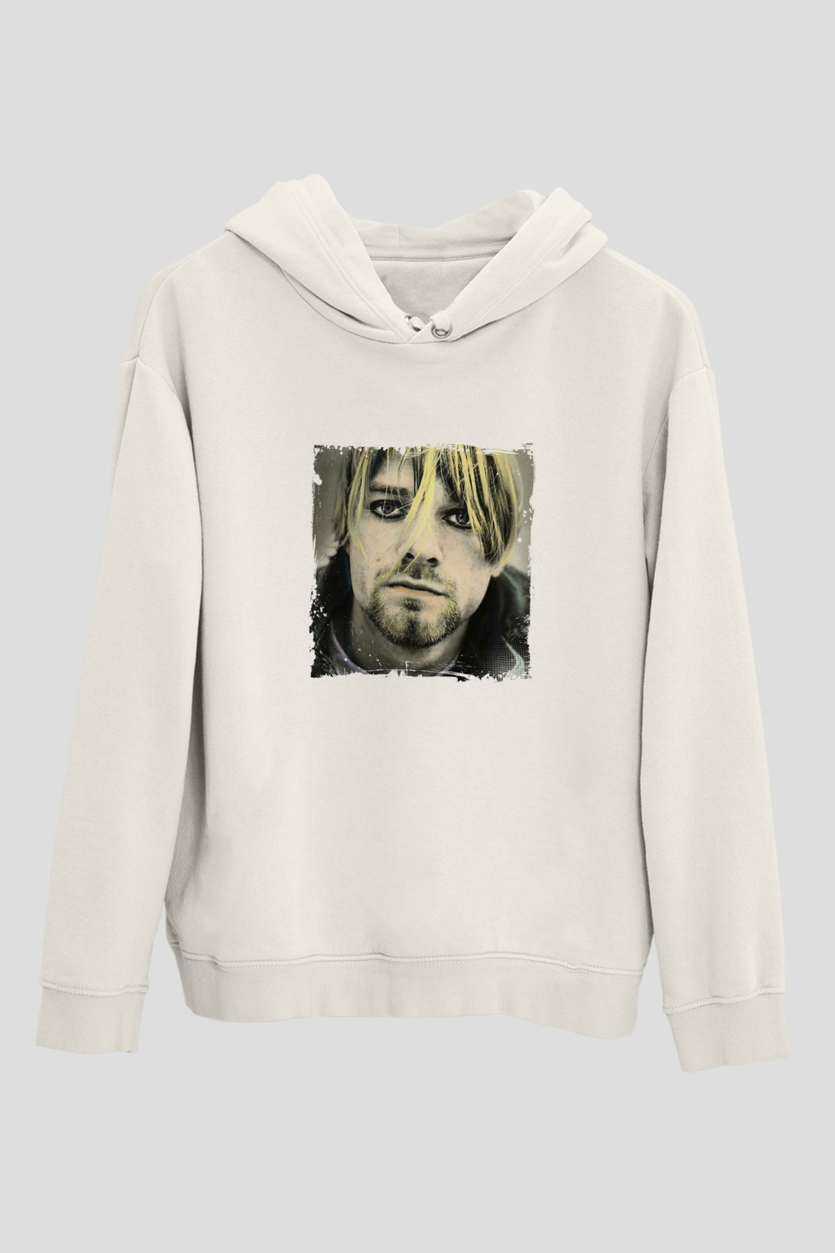 Kurt Cobain Unisex Baskılı Beyaz Kapüşonlu Sweatshirt