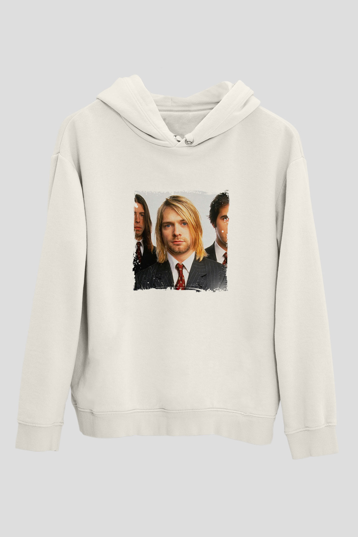 Kurt Cobain Unisex Baskılı Beyaz Kapüşonlu Sweatshirt