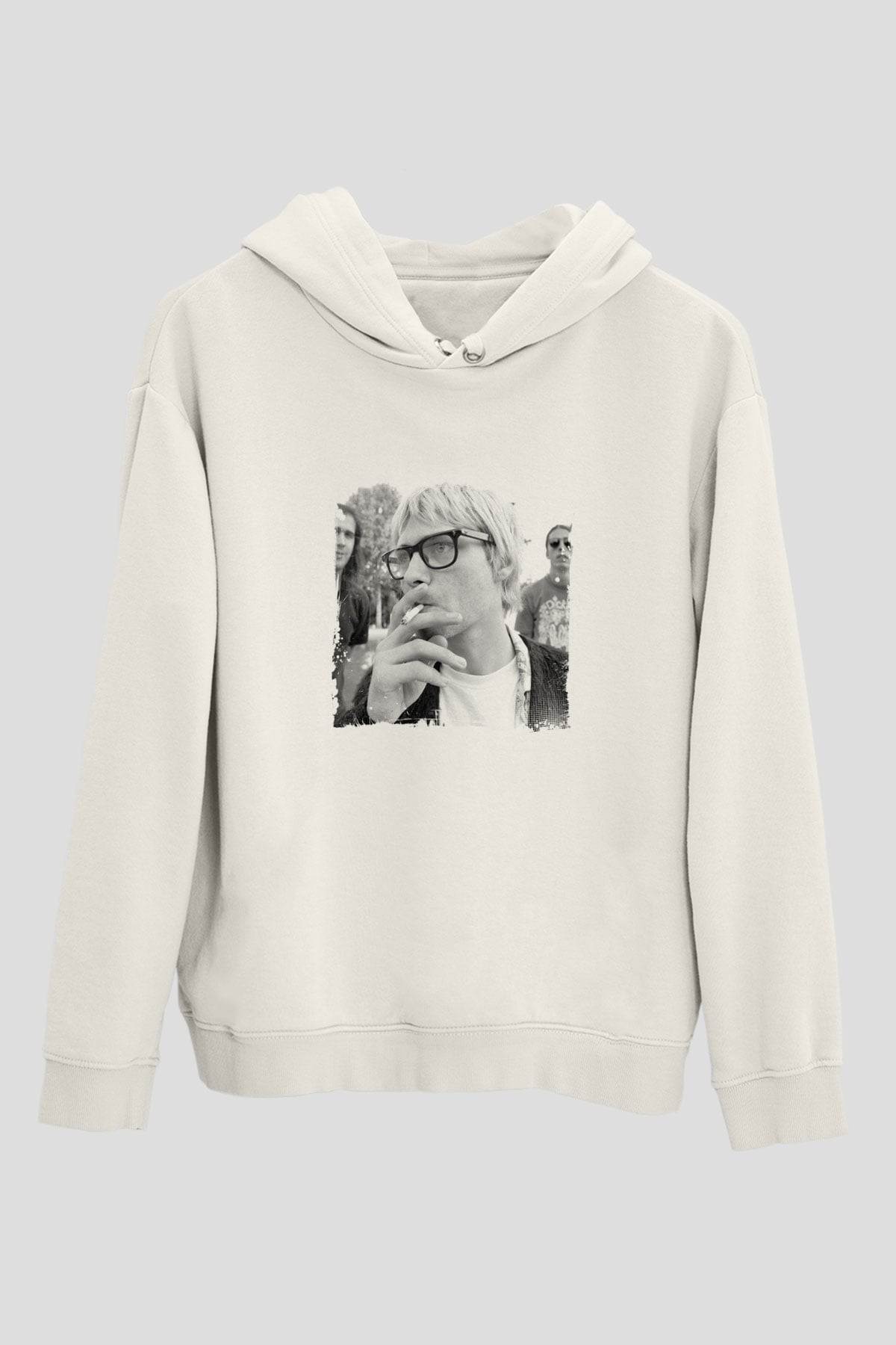 Kurt Cobain Unisex Baskılı Beyaz Kapüşonlu Sweatshirt