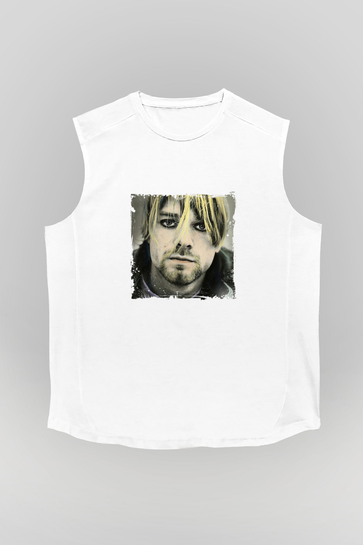 Kurt Cobain Unisex Baskılı Beyaz Kolsuz Tişört