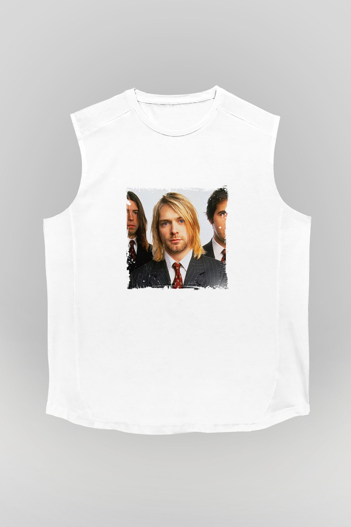 Kurt Cobain Unisex Baskılı Beyaz Kolsuz Tişört