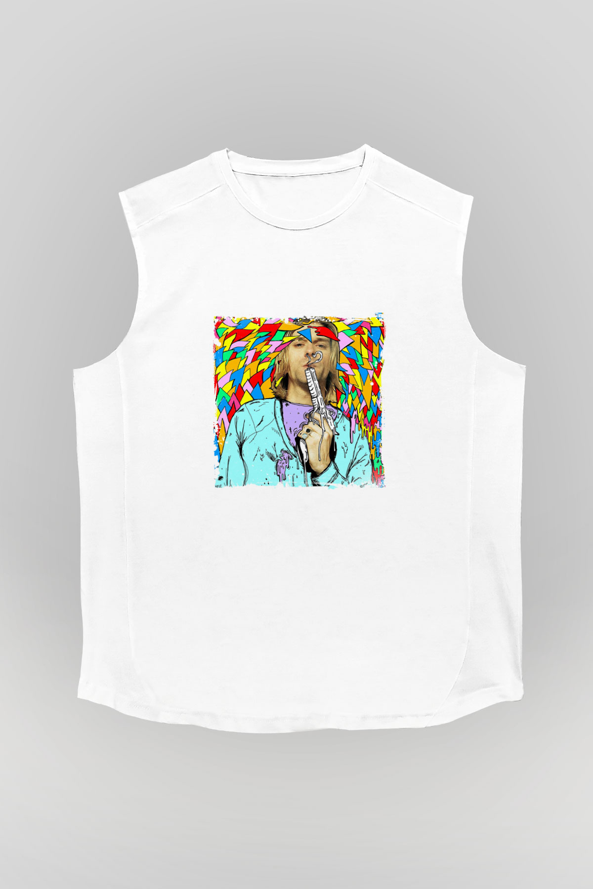 Kurt Cobain Unisex Baskılı Beyaz Kolsuz Tişört