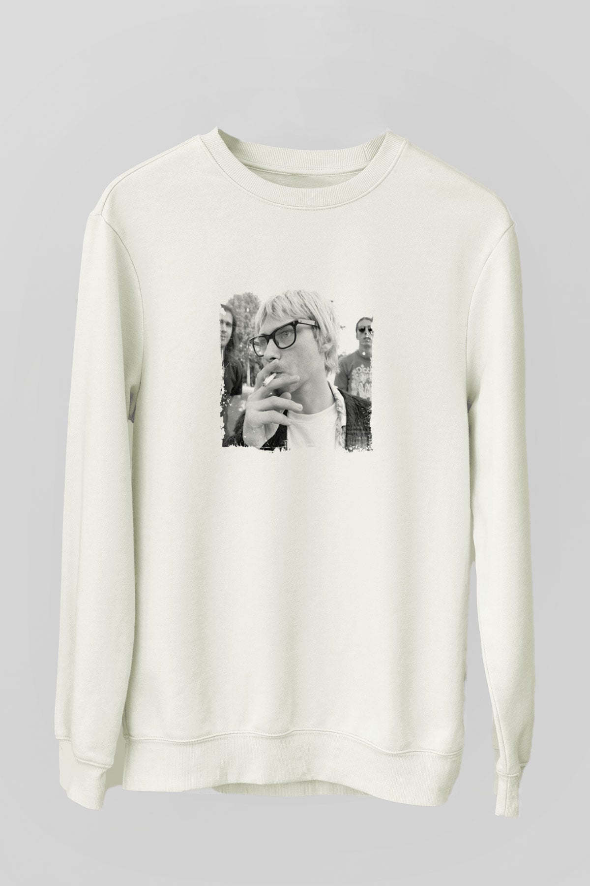 Kurt Cobain Unisex Baskılı Beyaz Sweatshirt