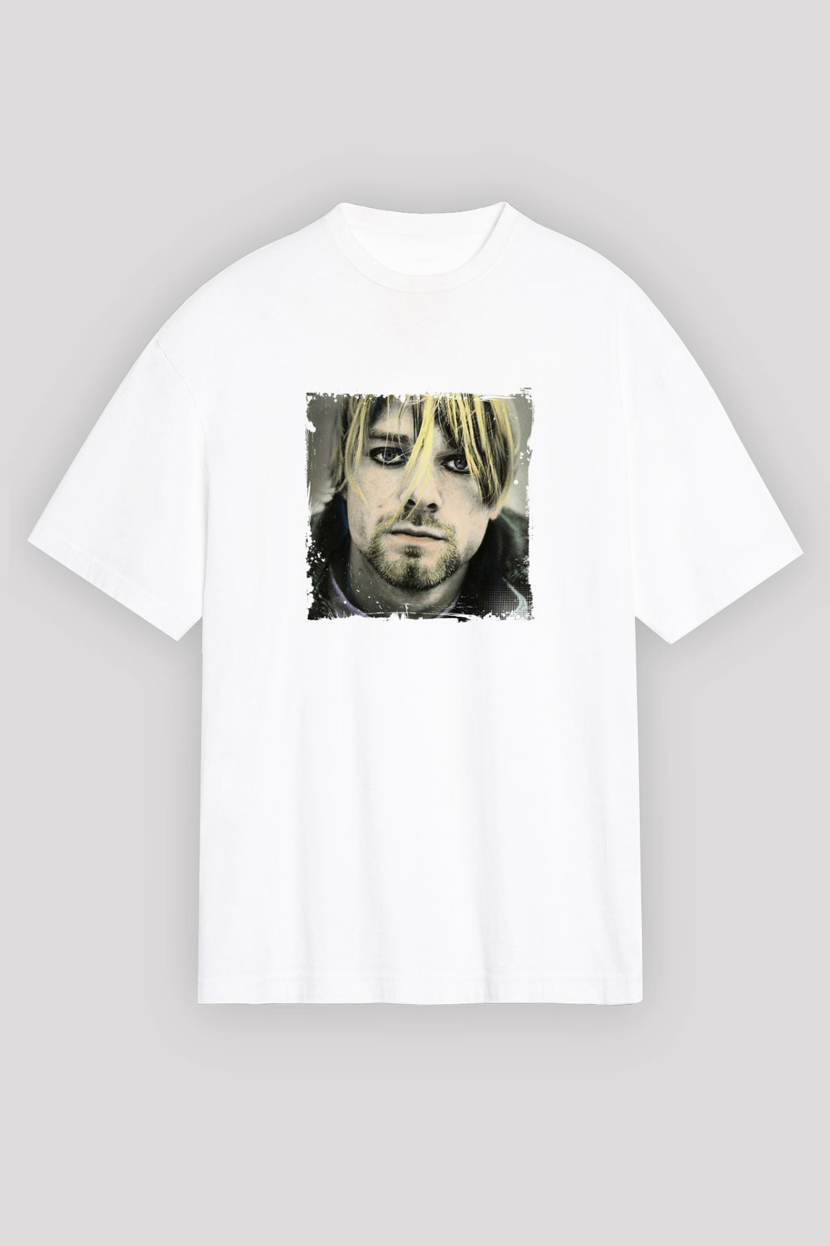 Kurt Cobain Unisex Baskılı Beyaz Tişört
