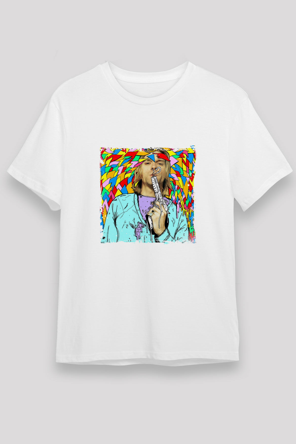 Kurt Cobain Unisex Baskılı Beyaz Tişört