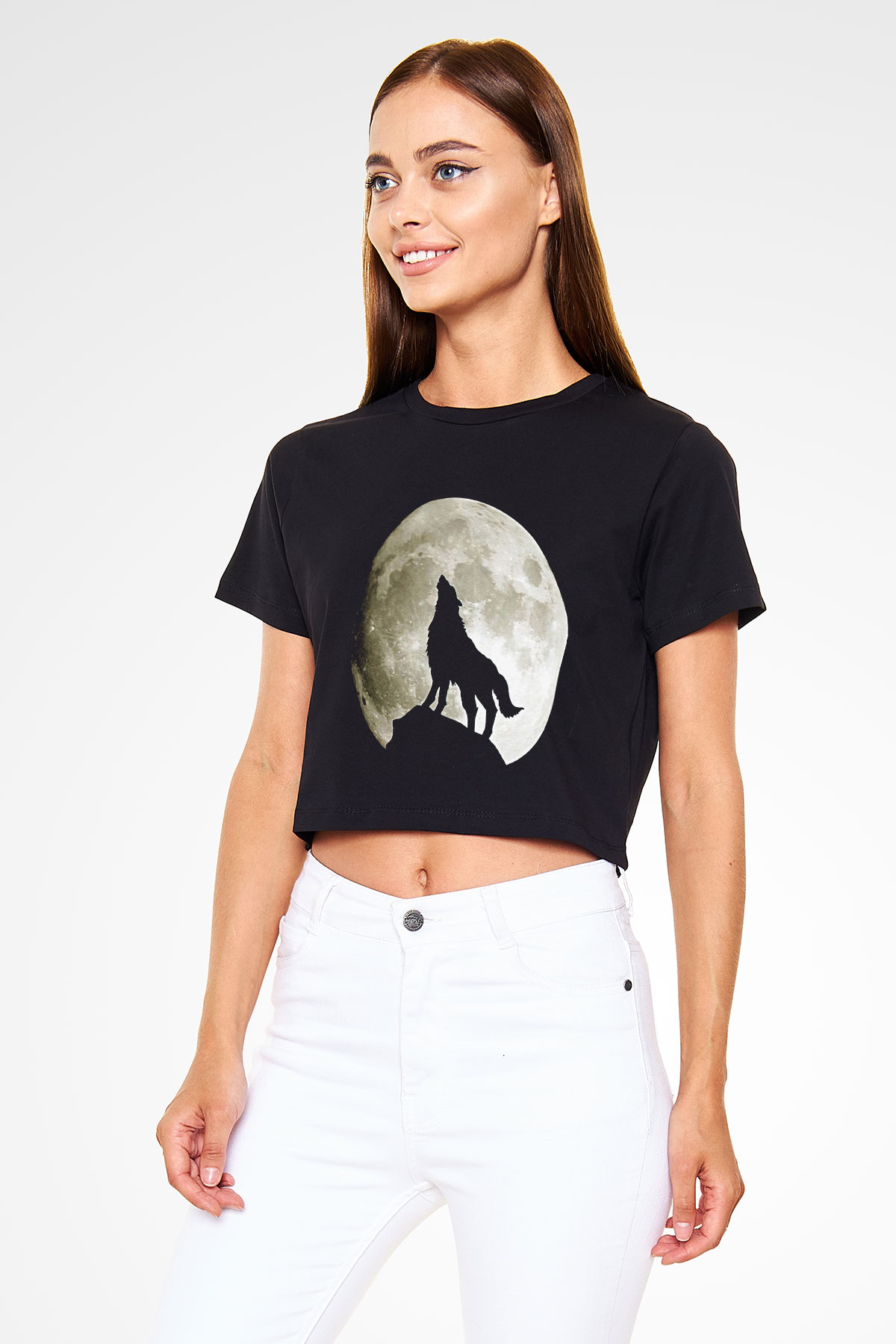 Kurt Siyah Crop Top Tişört