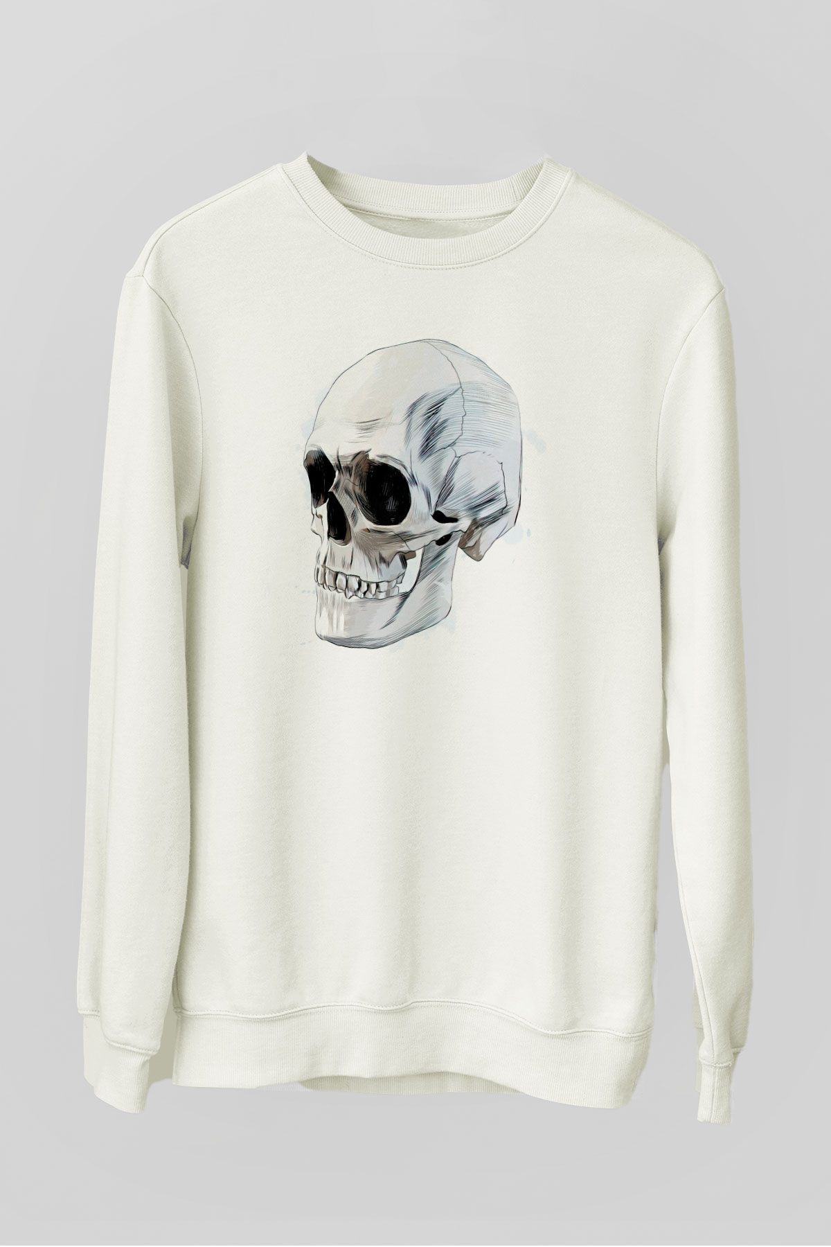 Kuru Kafa Skull Baskılı Unisex Beyaz  Sweatshirt