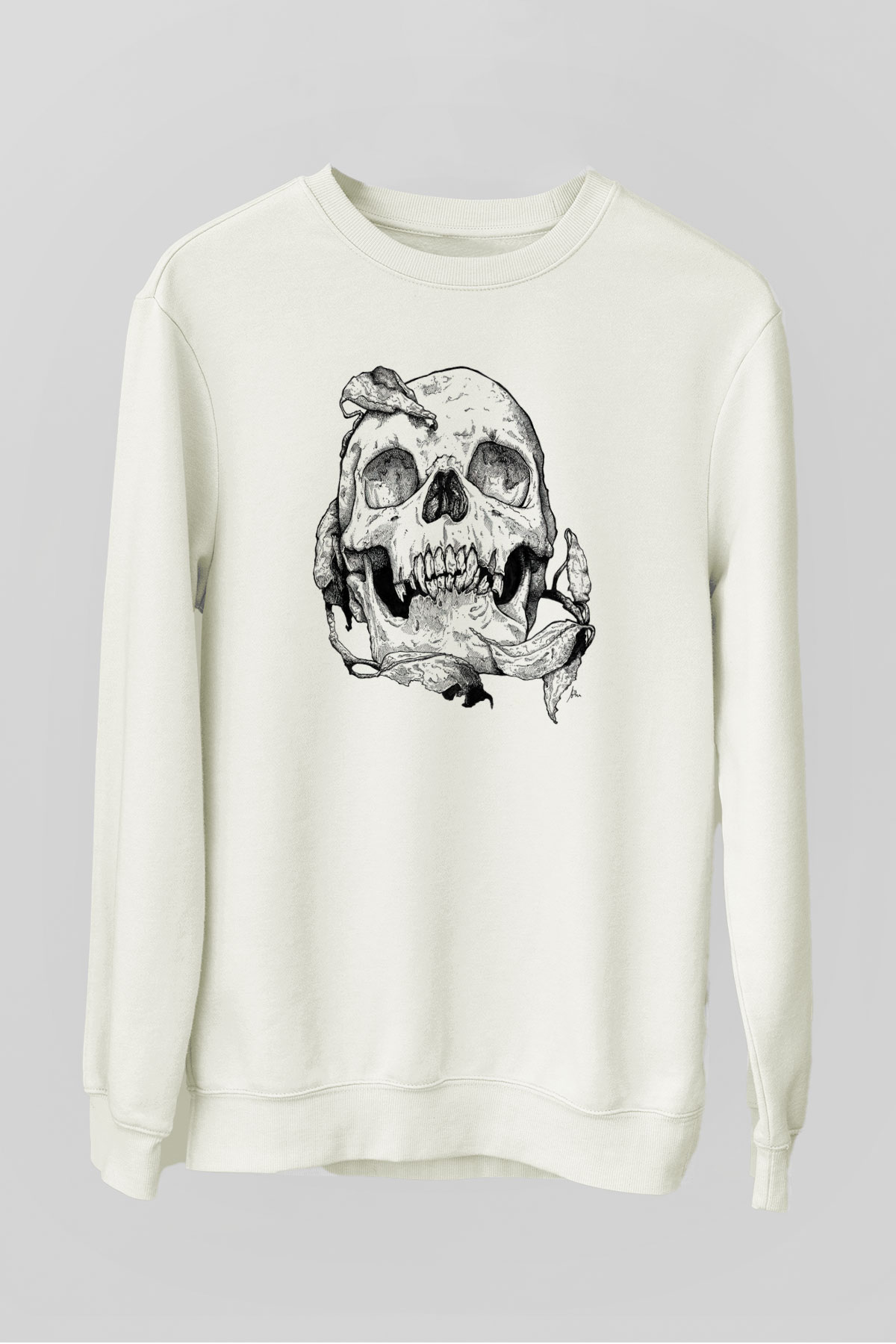Kurukafa Baskılı Unisex Beyaz  Sweatshirt