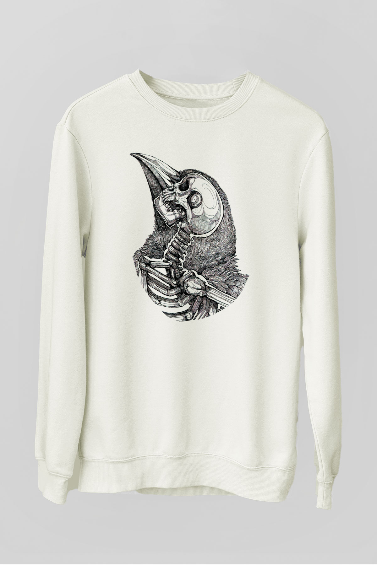 Kurukafa Baskılı Unisex Beyaz  Sweatshirt