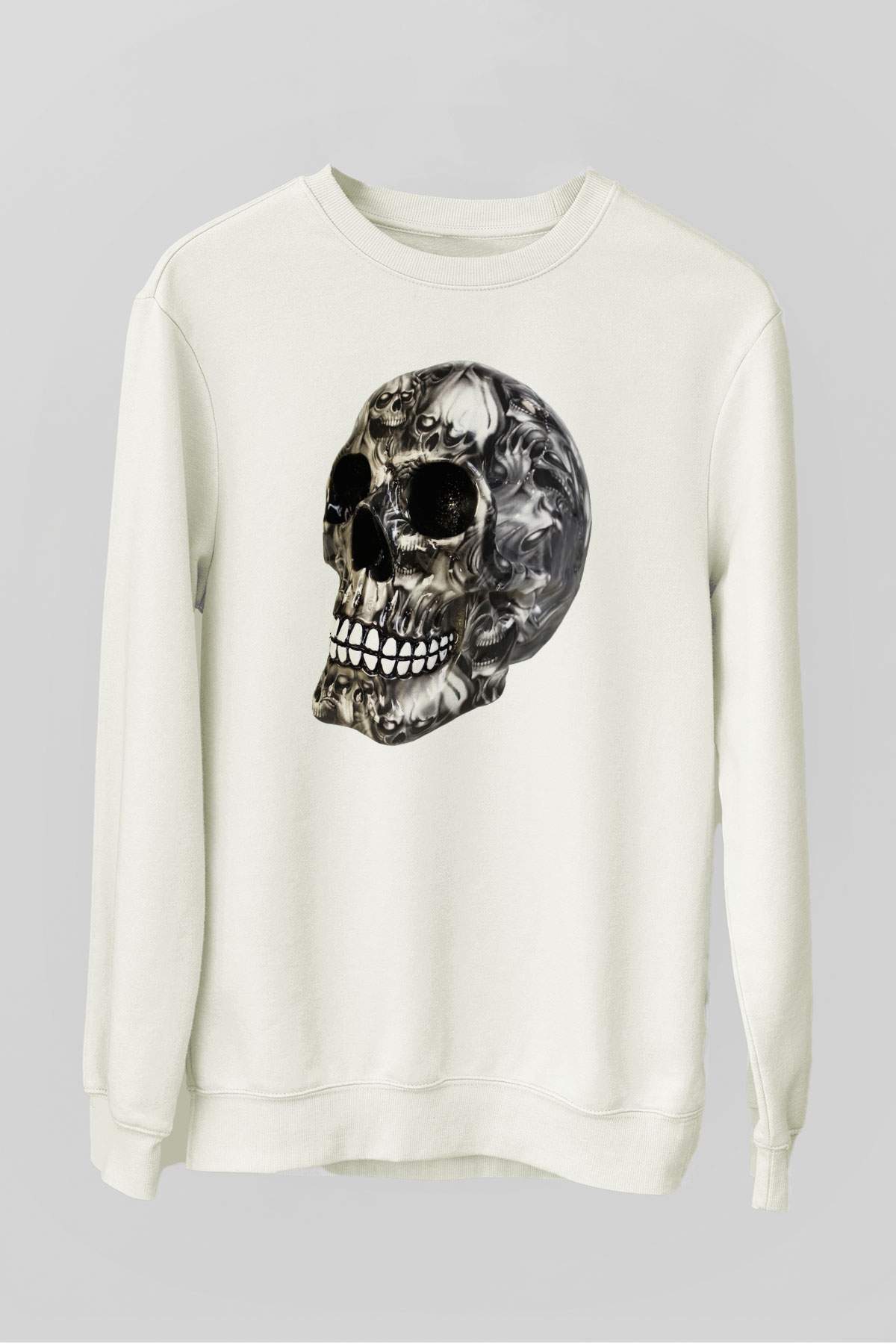 Kurukafa Baskılı Unisex Beyaz  Sweatshirt