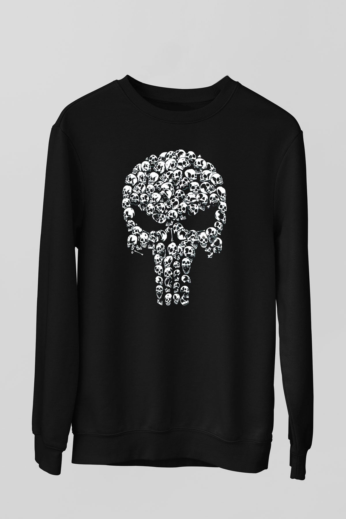 Kurukafa Punisher Baskılı Siyah  Sweatshirt