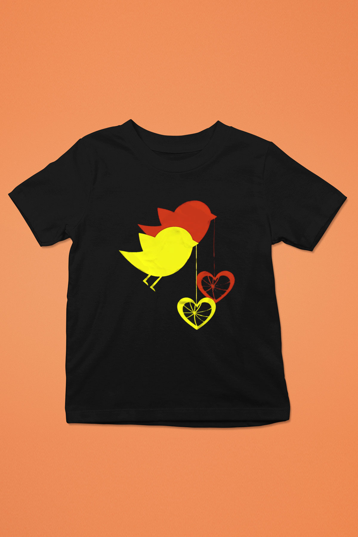 Kuş Baskılı Siyah Unisex Çocuk Tişört