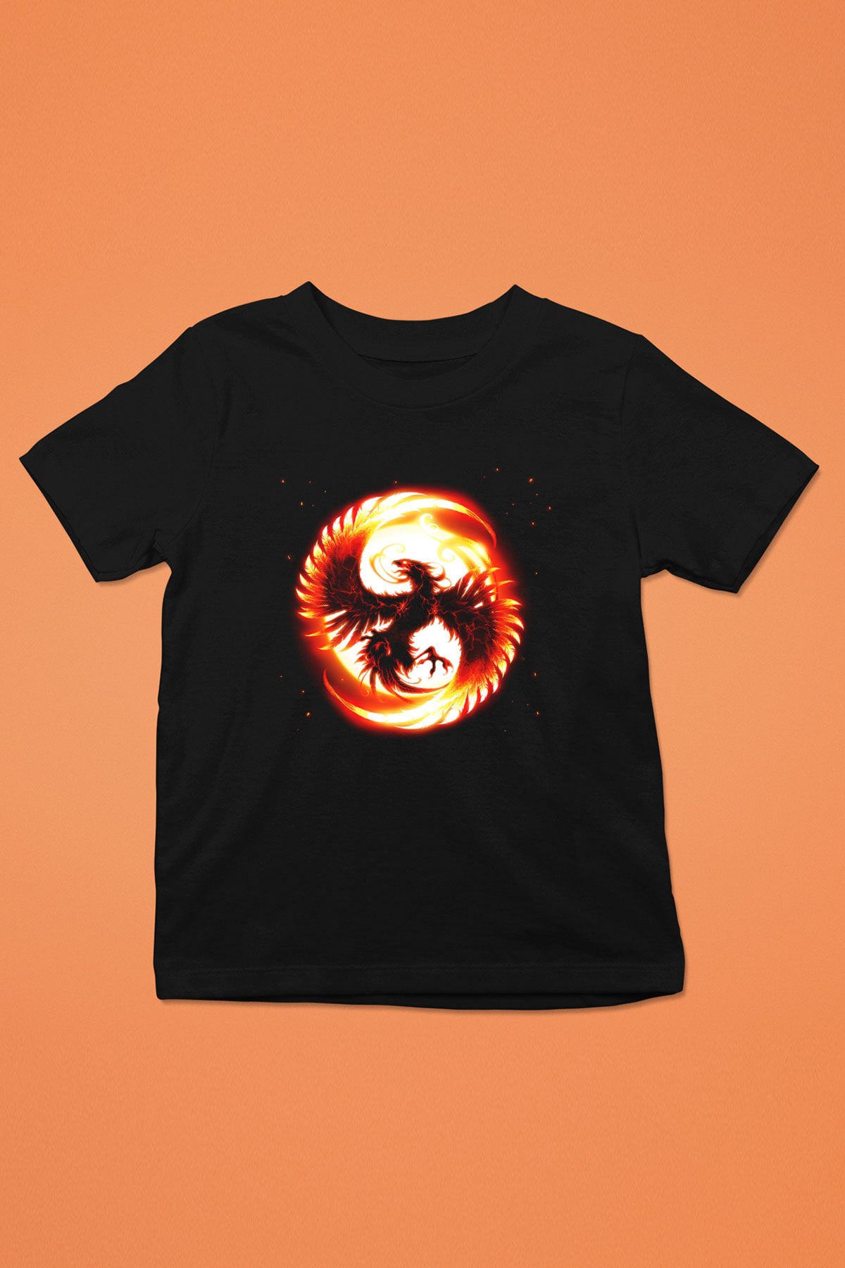 Kuş Baskılı Siyah Unisex Çocuk Tişört