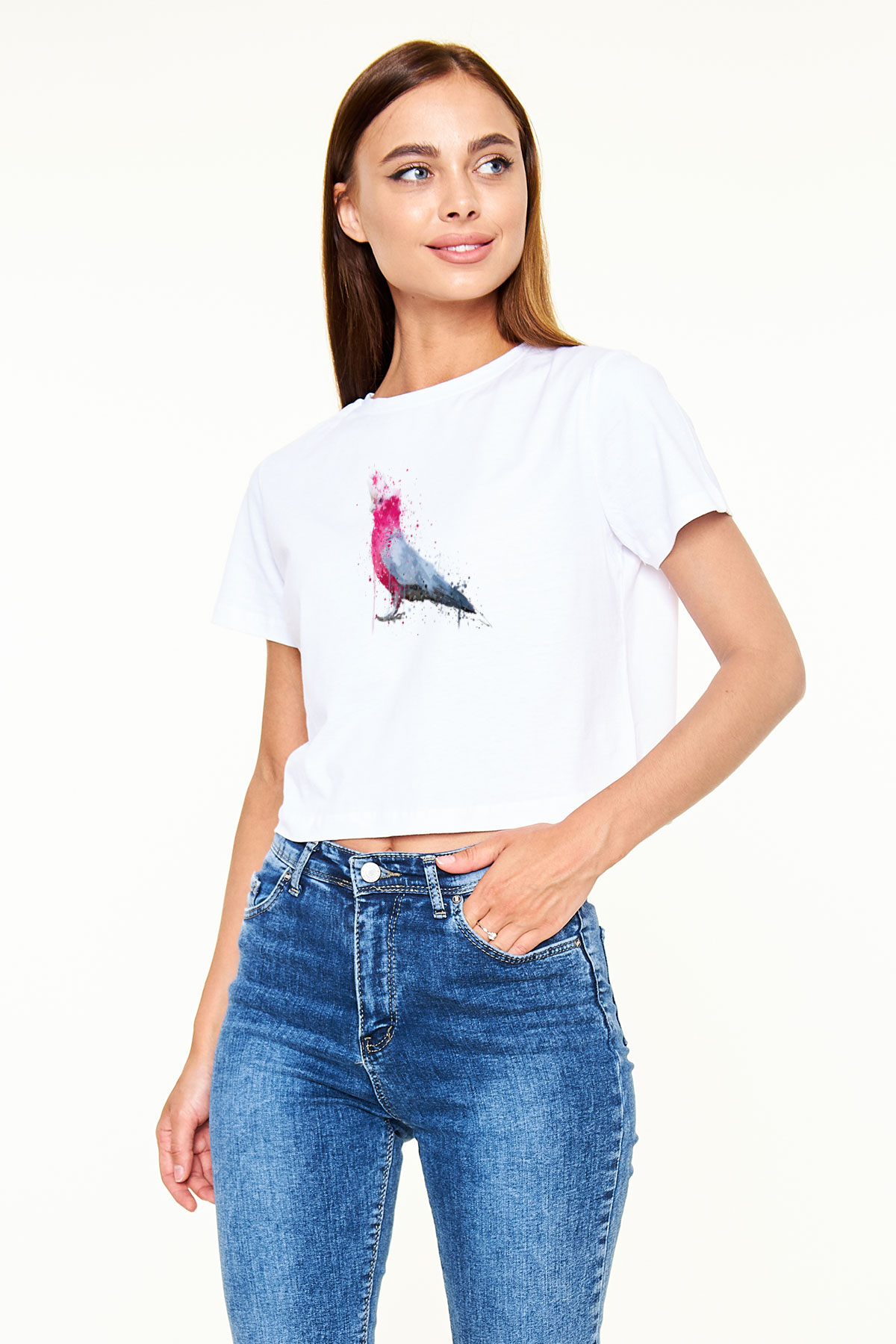 Kuş Beyaz  Crop Top Tişört