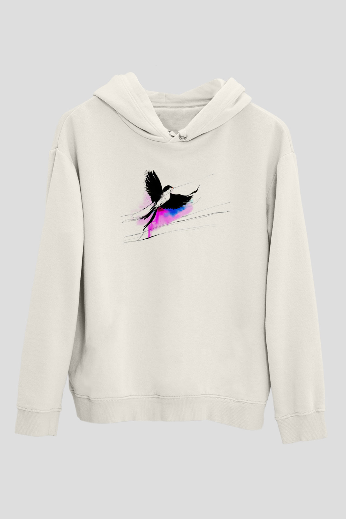 Kuş Beyaz Unisex Kapüşonlu Sweatshirt