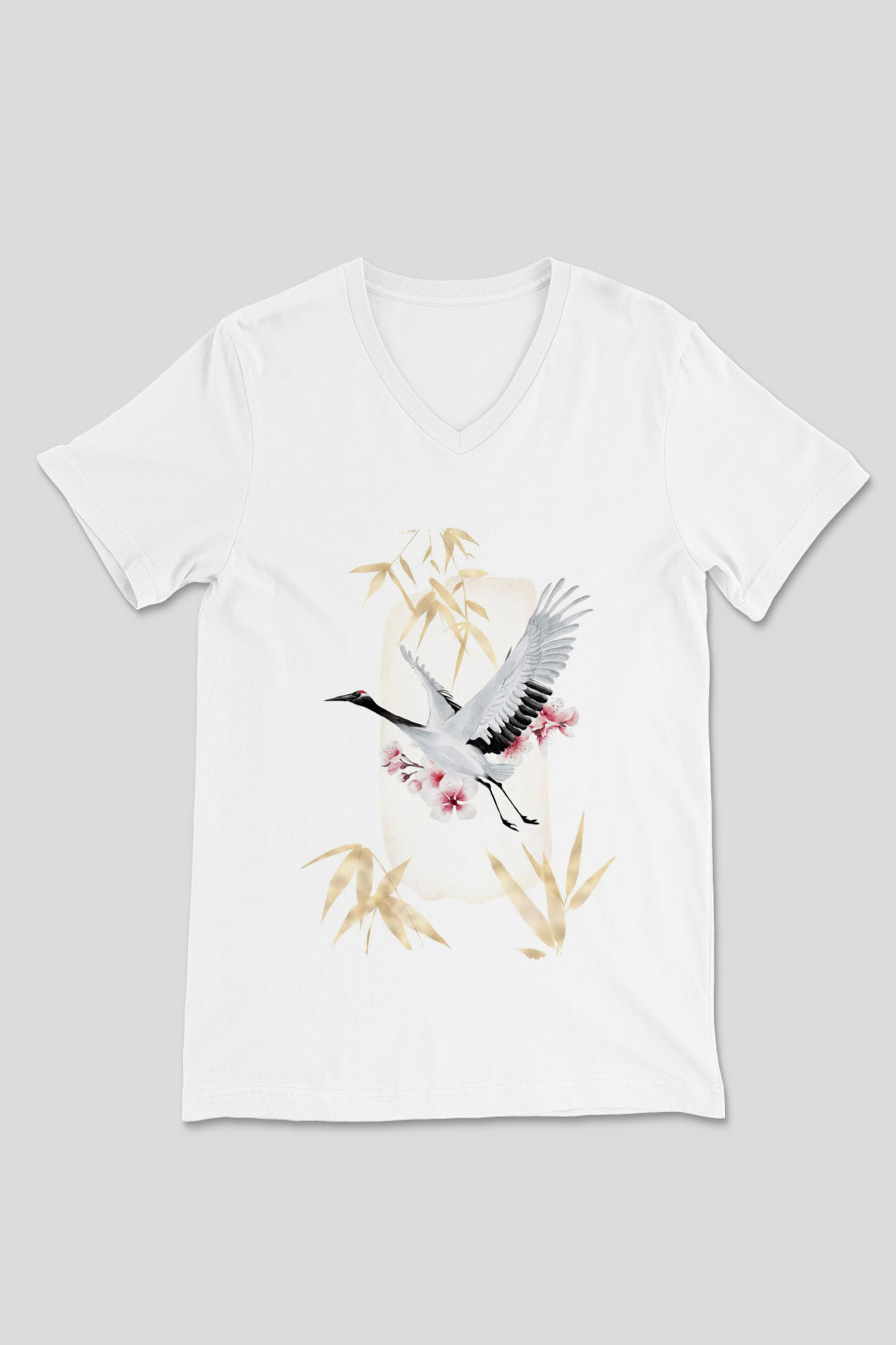 Kuş Beyaz Unisex V Yaka Tişört
