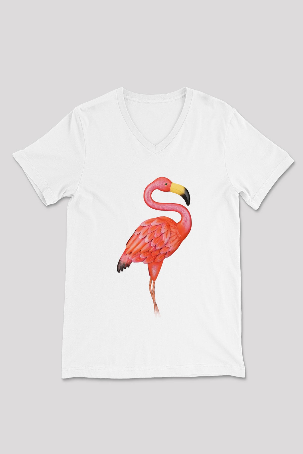 Kuş Beyaz Unisex V Yaka Tişört T-Shirt