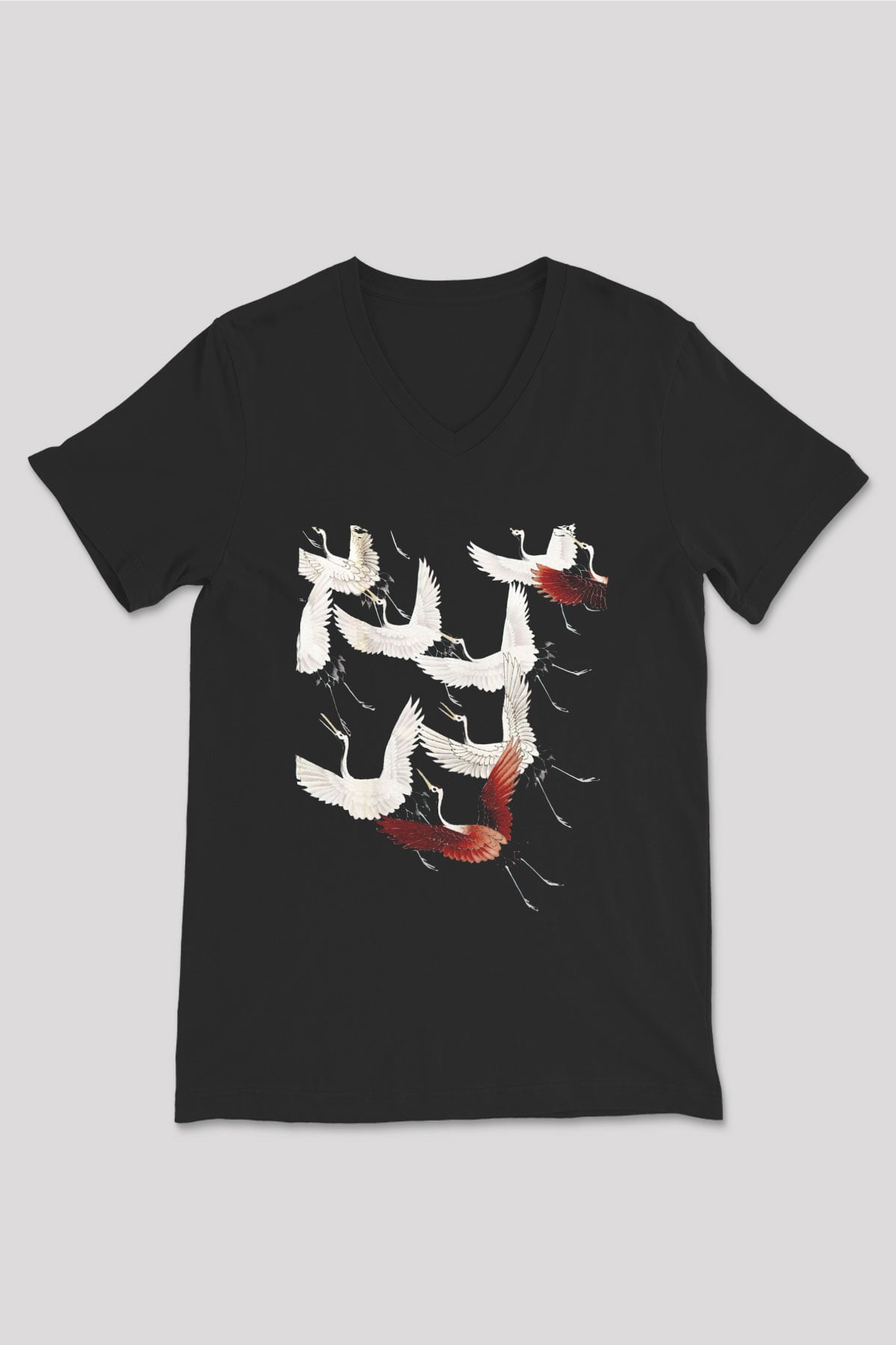 Kuş Siyah Unisex V Yaka Tişört