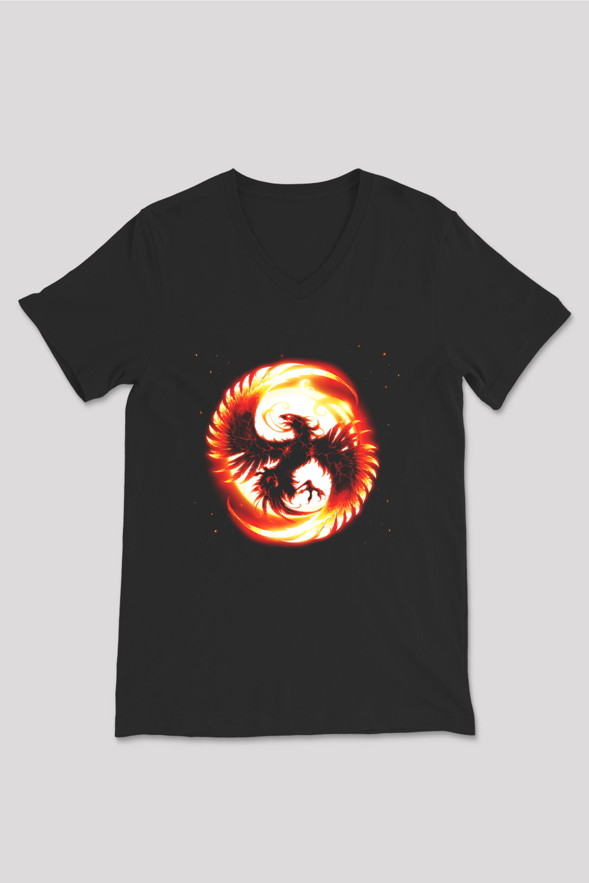 Kuş Siyah Unisex V Yaka Tişört T-Shirt
