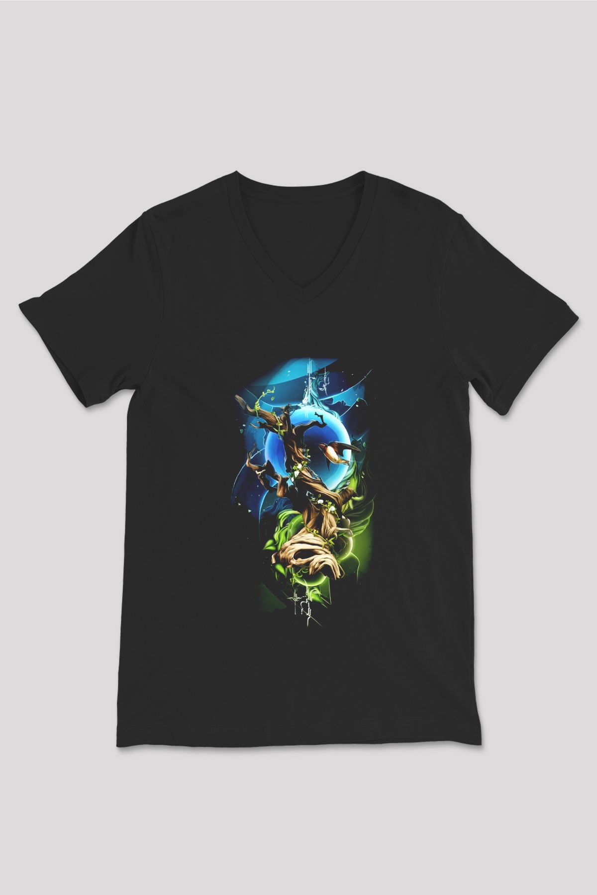 Kuş Siyah Unisex V Yaka Tişört T-Shirt