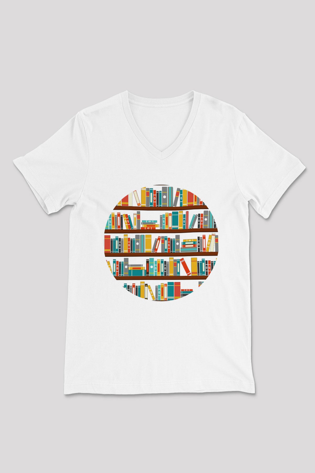 Kütüphaneci Beyaz Unisex V Yaka Tişört T-Shirt