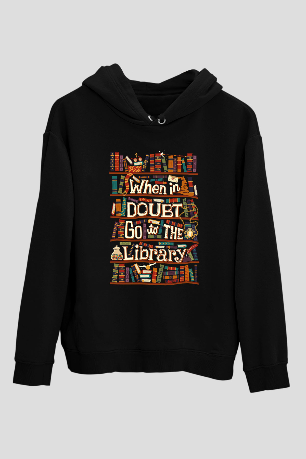Kütüphaneci Siyah Unisex Kapşonlu Sweatshirt