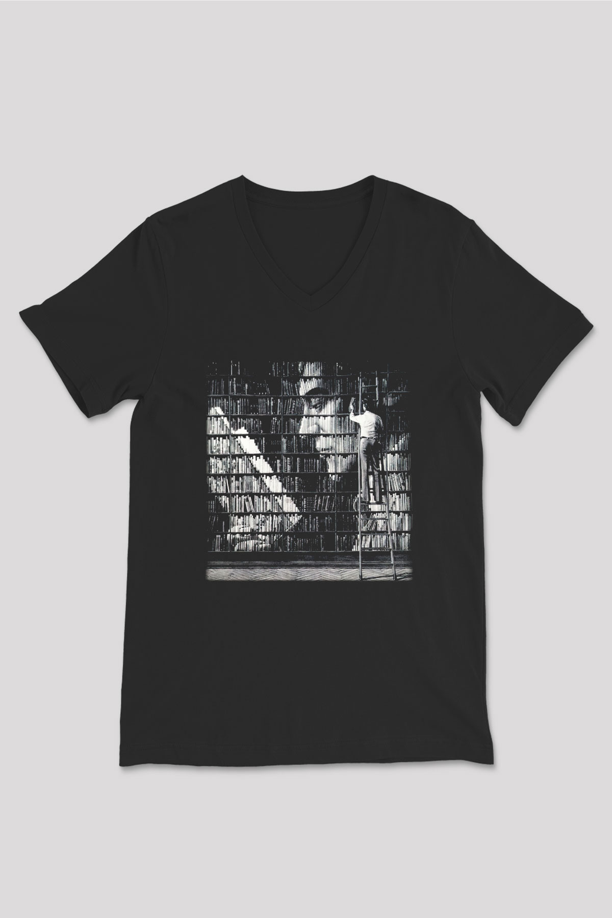 Kütüphaneci Siyah Unisex V Yaka Tişört T-Shirt