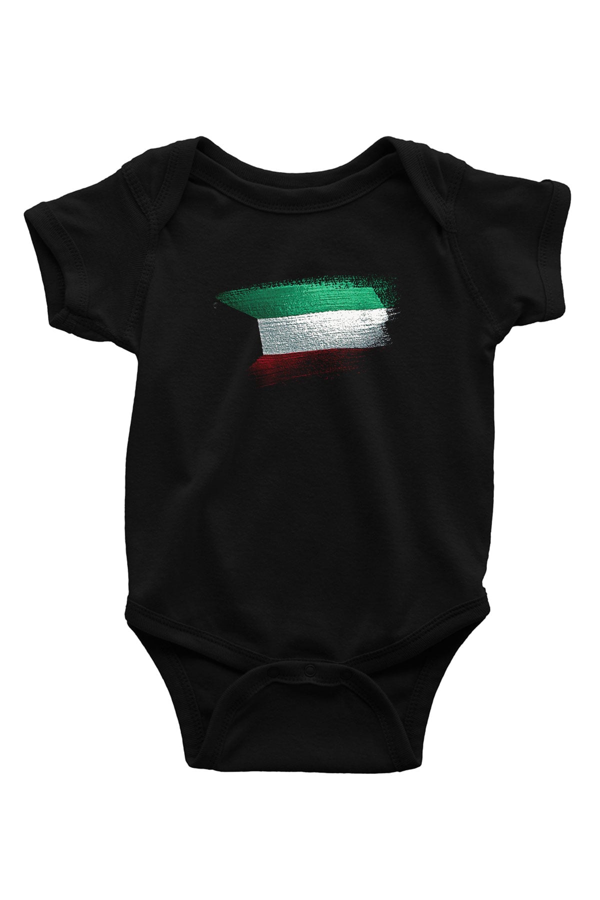 Kuveyt - Kuwait Bayrağı Baskılı Unisex Siyah Bebek Body - Zıbın
