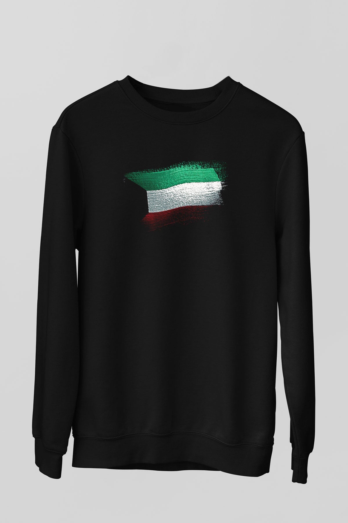 Kuveyt - Kuwait Bayrağı Baskılı Unisex Siyah Sweatshirt