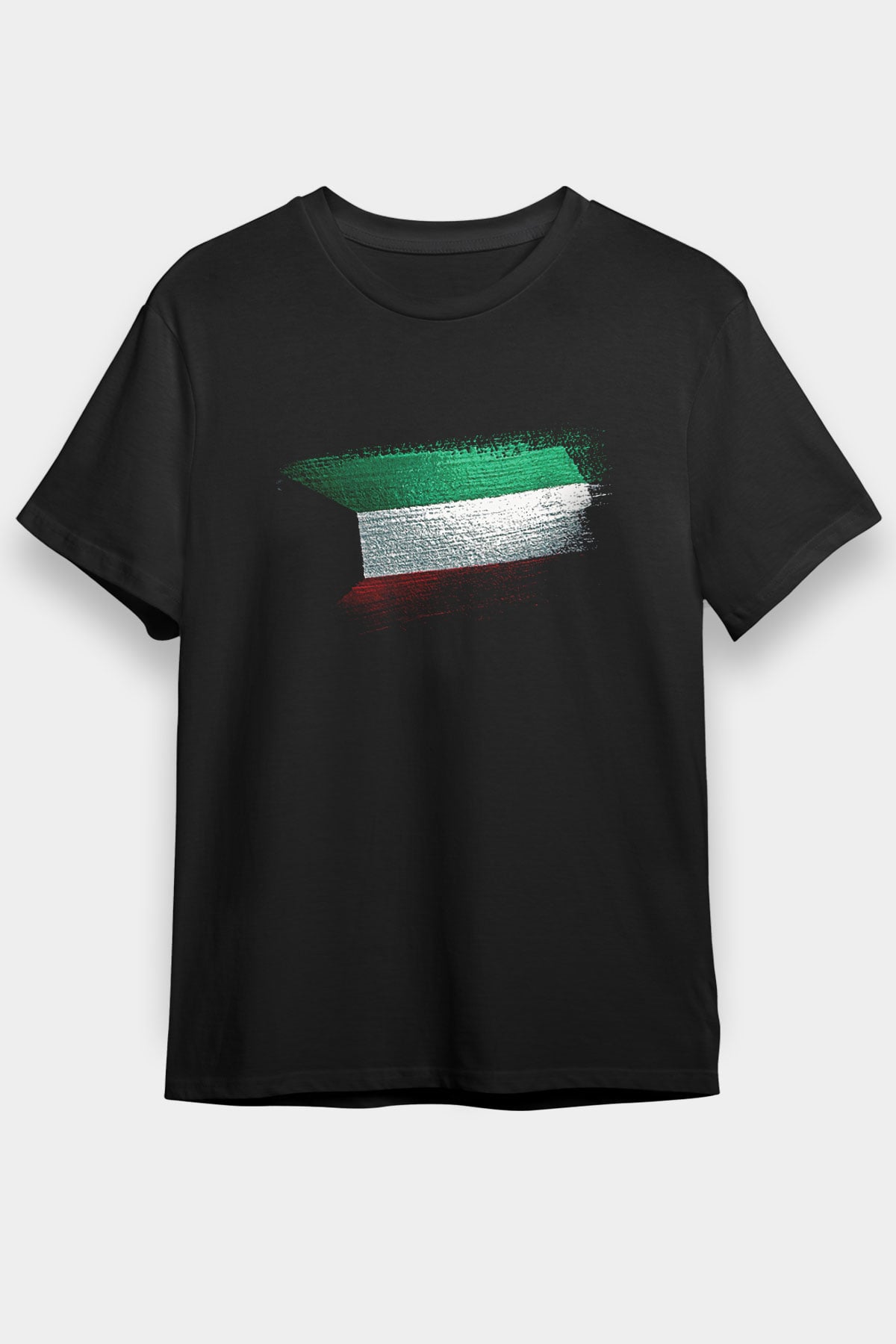 Kuveyt - Kuwait Bayrağı Baskılı Unisex Siyah Tişört