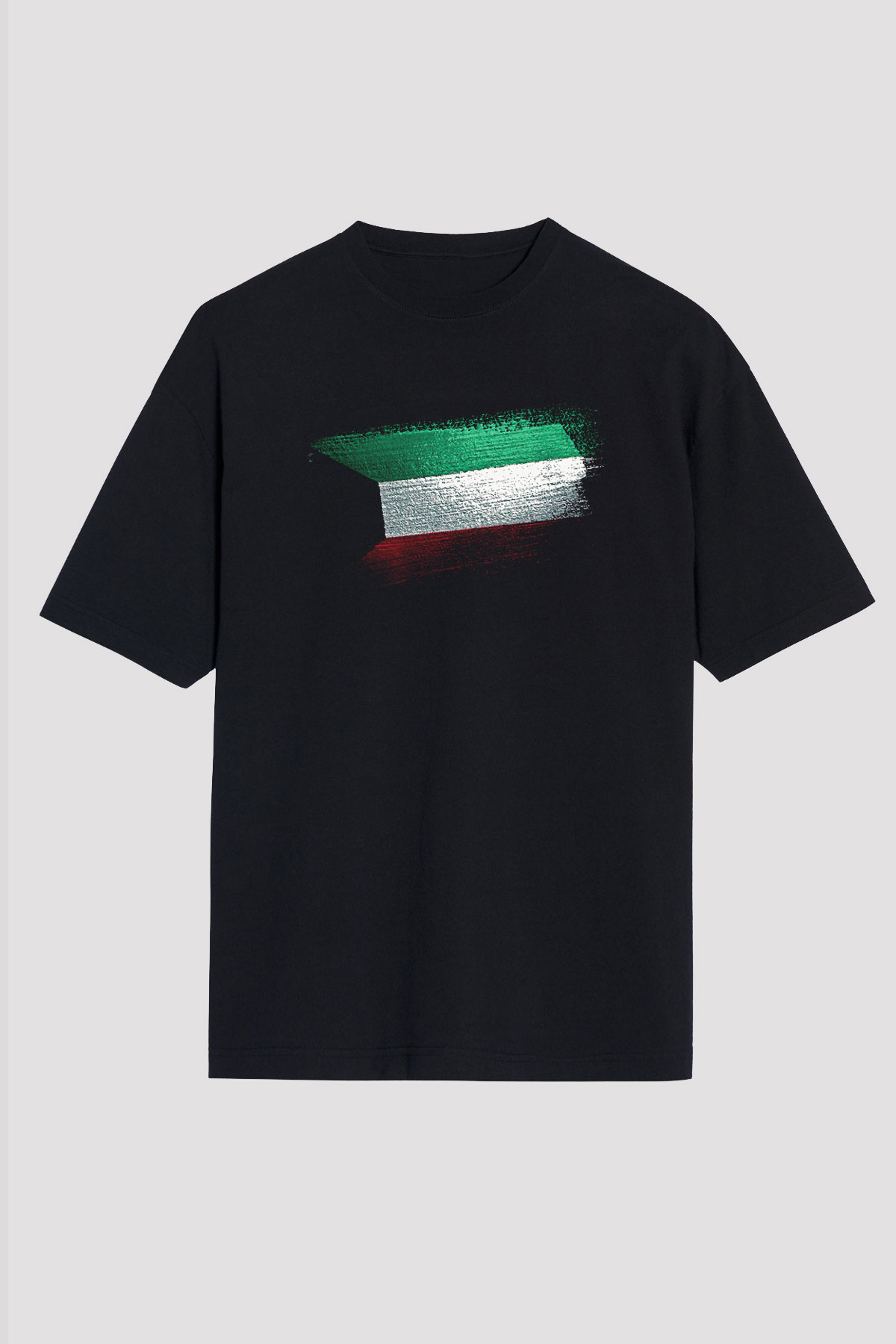 Kuveyt - Kuwait Bayrağı Baskılı Unisex Siyah Oversize Tişört