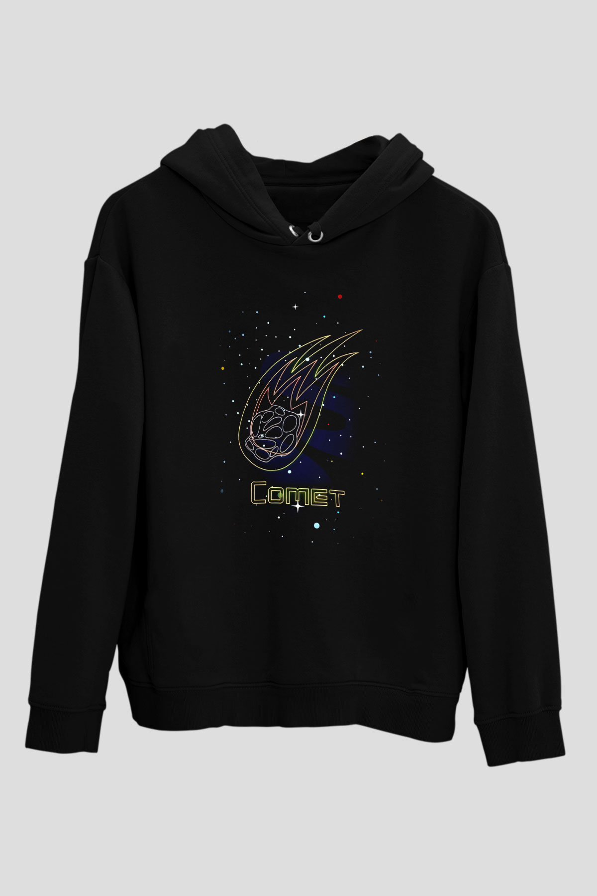 Kuyruklu Yıldız Baskılı Unisex Siyah Hoodie