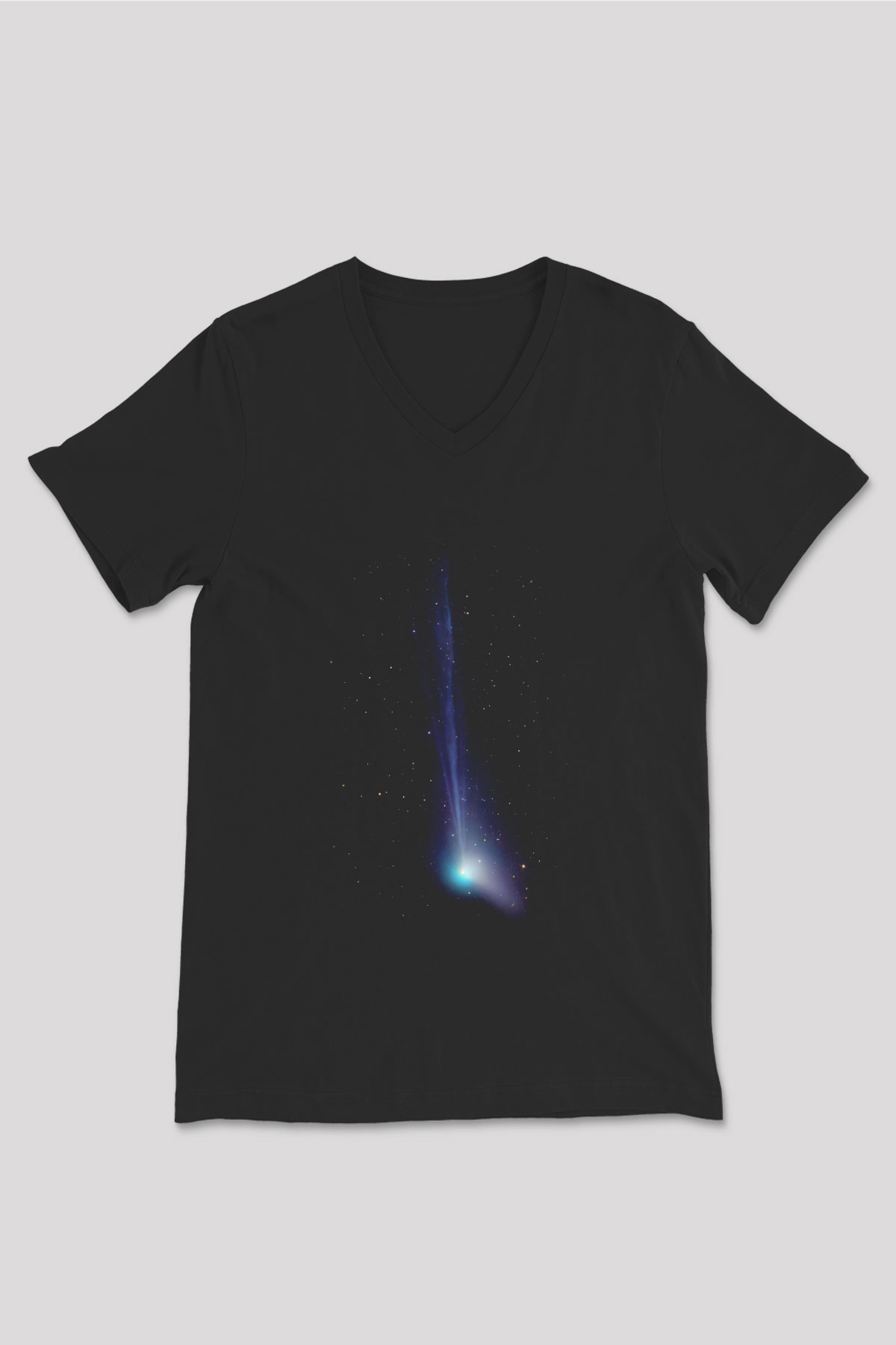 Kuyruklu yıldız Siyah Unisex V Yaka Tişört