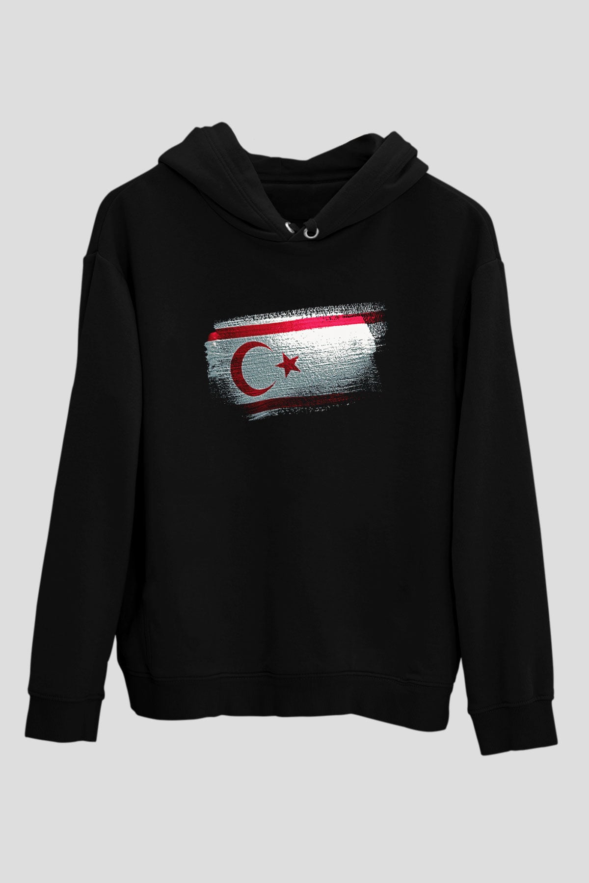 Kuzey Kıbrıs Türk Cumhuriyeti - Northern Cyprus Bayrağı Baskılı Unisex Siyah Kapüşonlu Sweatshirt
