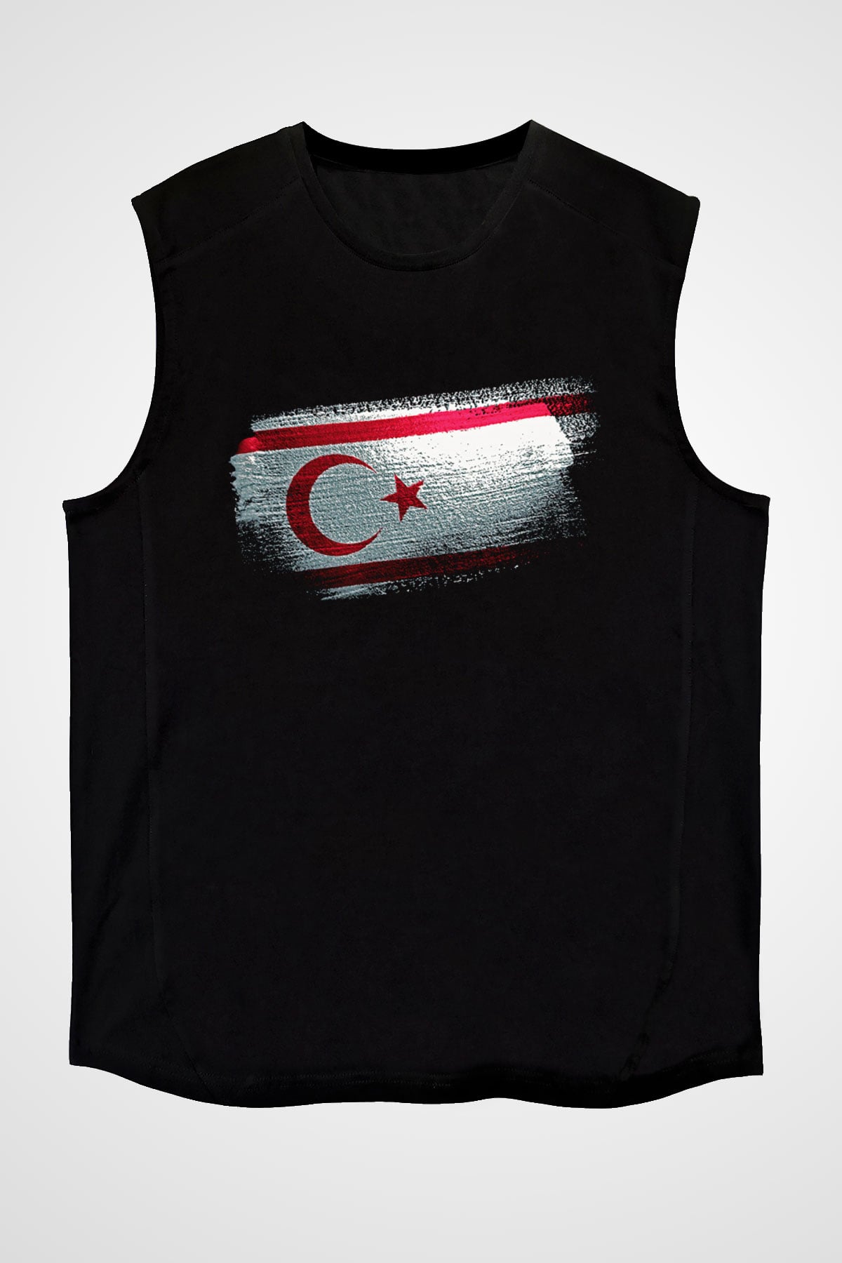 Kuzey Kıbrıs Türk Cumhuriyeti - Northern Cyprus Bayrağı Baskılı Unisex Siyah Kolsuz Tişört