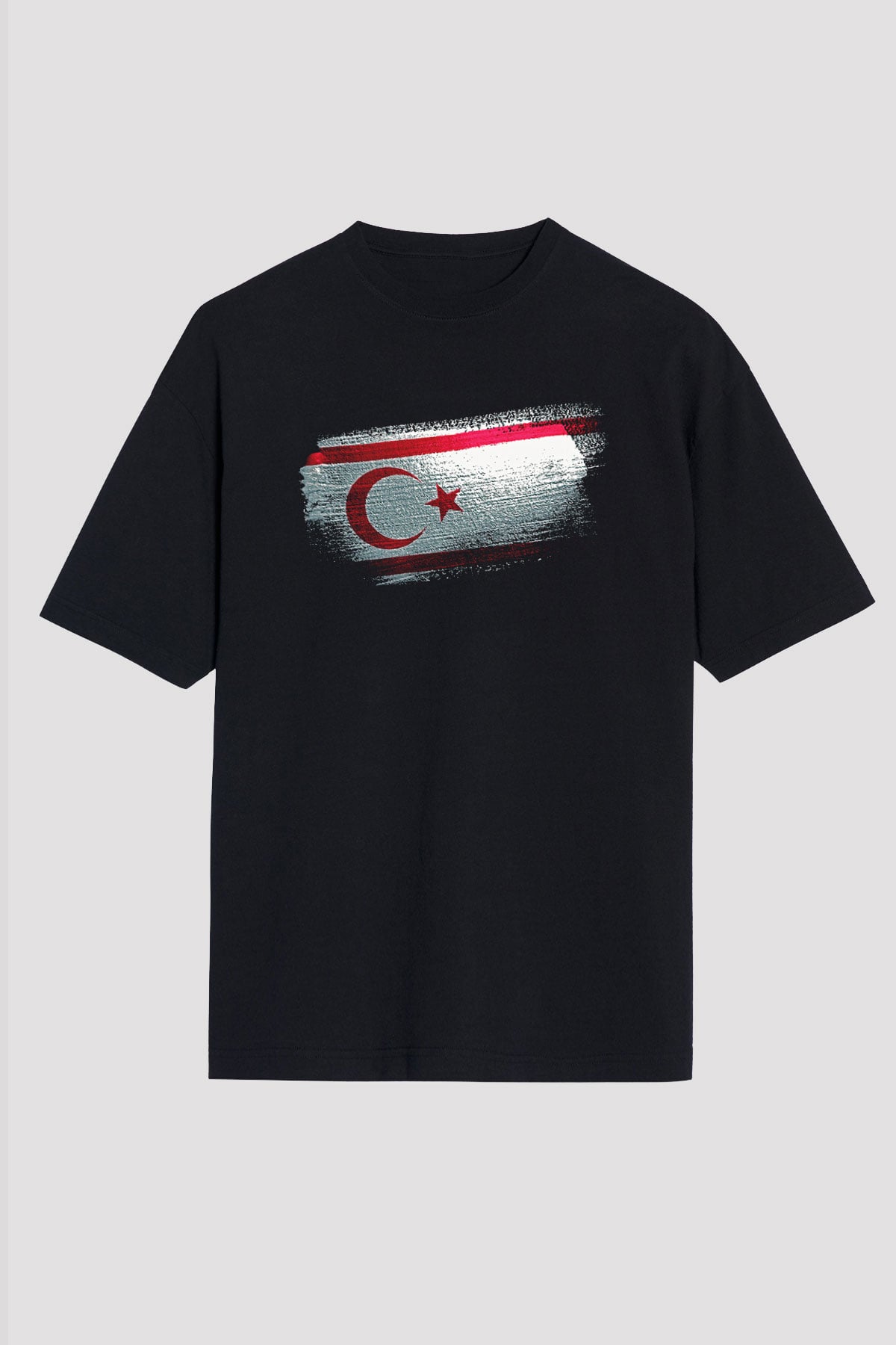 Kuzey Kıbrıs Türk Cumhuriyeti - Northern Cyprus Bayrağı Baskılı Unisex Siyah Oversize Tişört