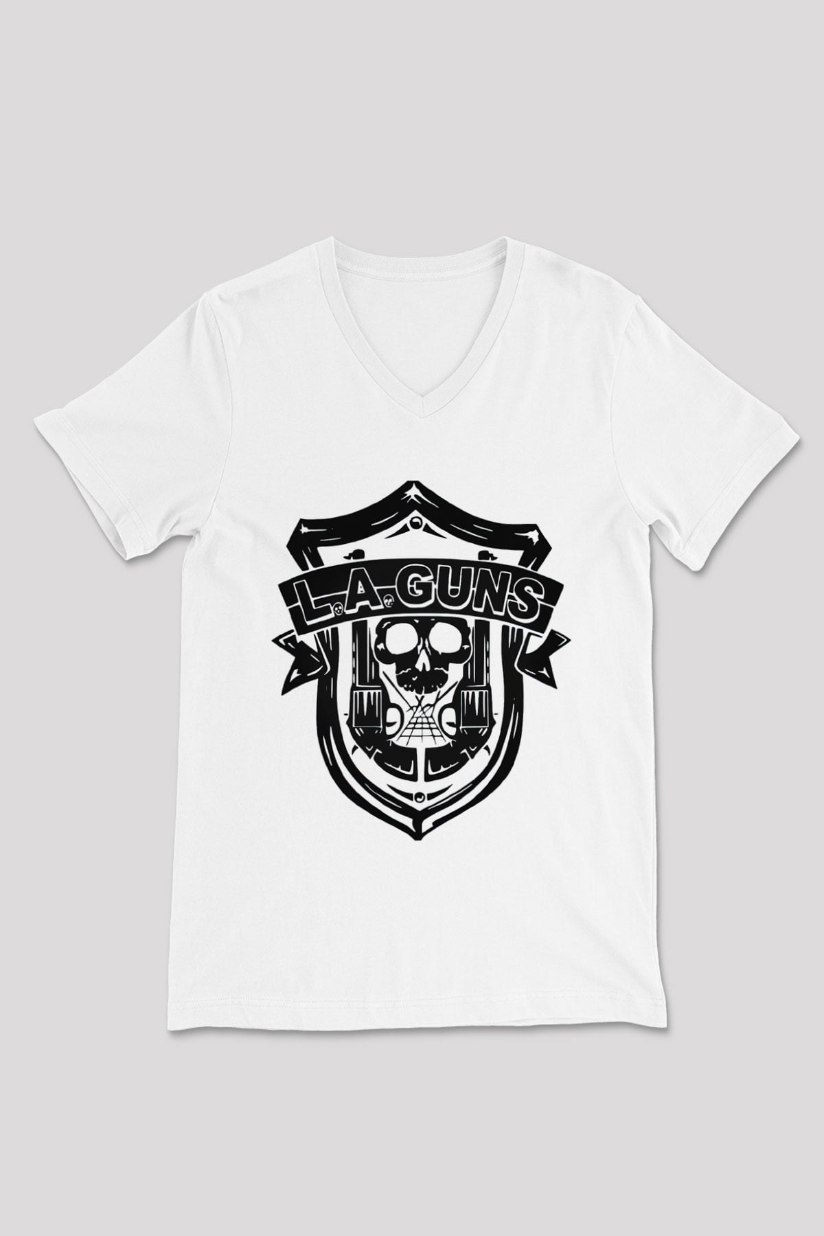 L.A. Guns Beyaz Unisex V Yaka Tişört