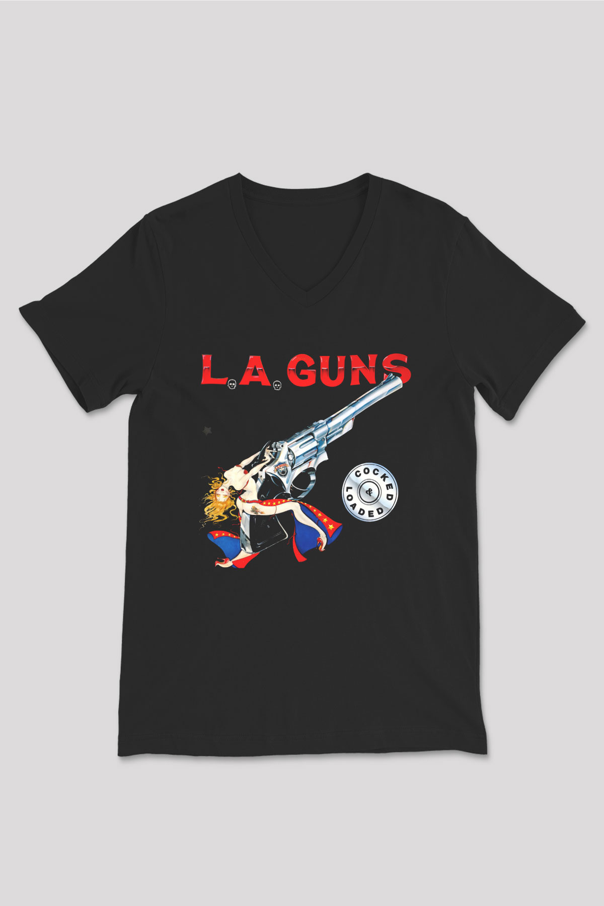 L.A. Guns Siyah Unisex V Yaka Tişört