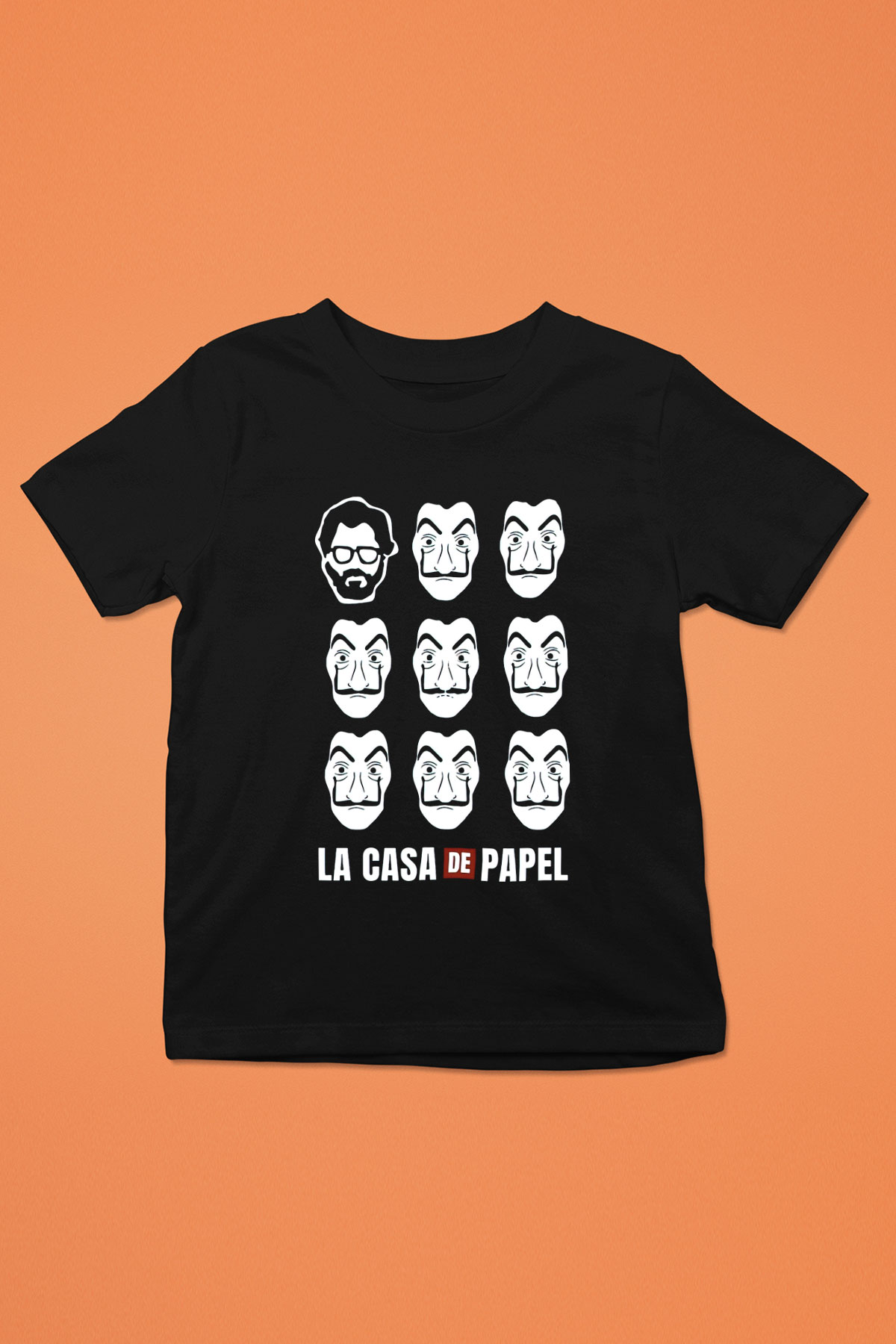 La casa de papel Baskılı Siyah Unisex Çocuk Tişört